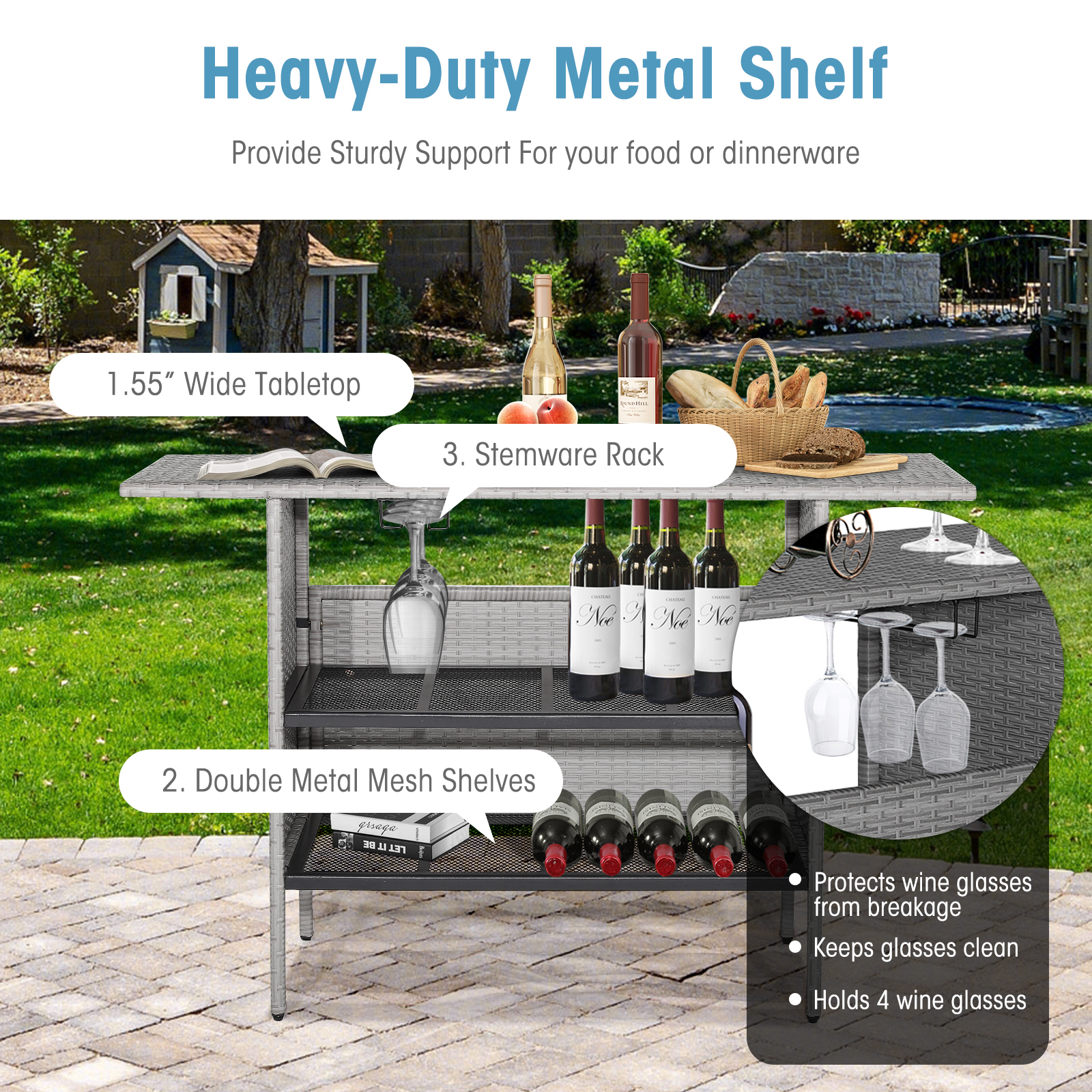Outdoor Patio Wicker Bar Table Bistro High Table for Backyard Poolside Mix Grey