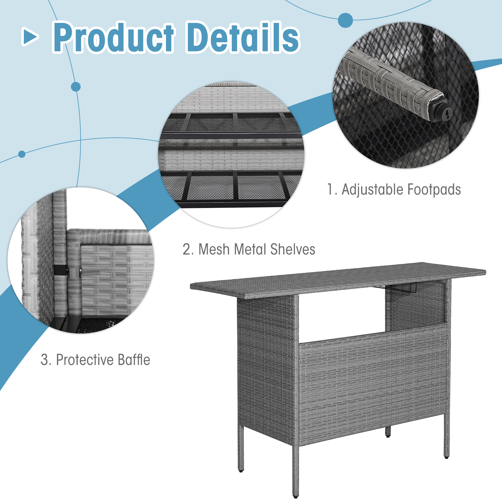 Outdoor Patio Wicker Bar Table Bistro High Table for Backyard Poolside Mix Grey