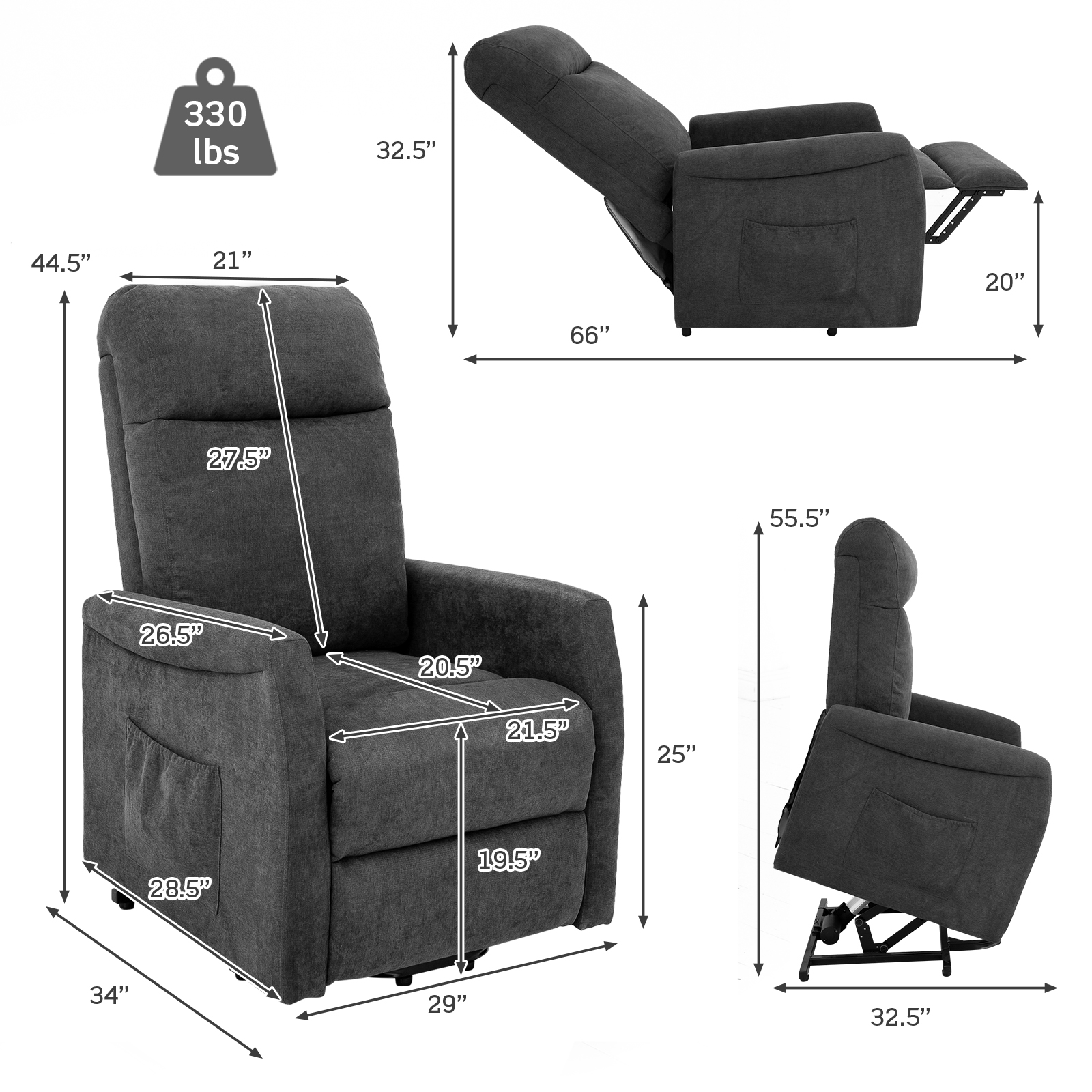 Power Lift Recliner Chair for Elder Ergonomic Lounge Chair w/Wire Remote Control - Picture 10 of 16