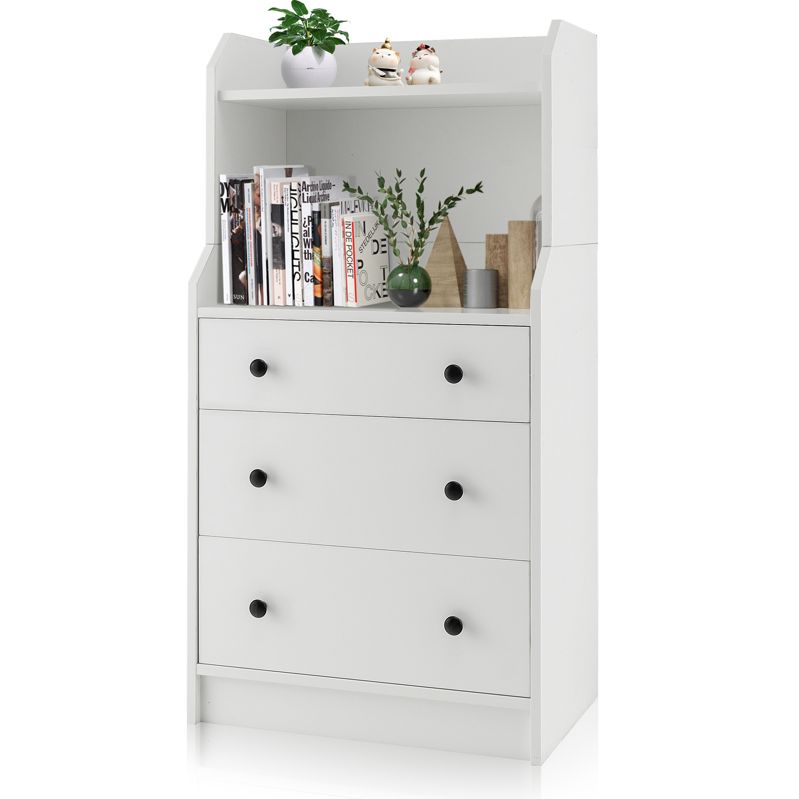 Giantex 3-Drawer Dresser Wood Utility Storage Organizer Chest w/ 2 Open Shelves - Picture 22 of 31