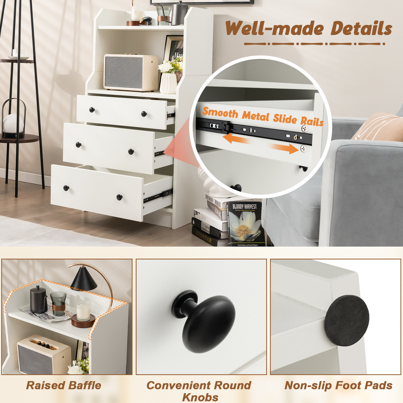 Giantex 3-Drawer Dresser Wood Utility Storage Organizer Chest w/ 2 Open Shelves - Picture 28 of 31