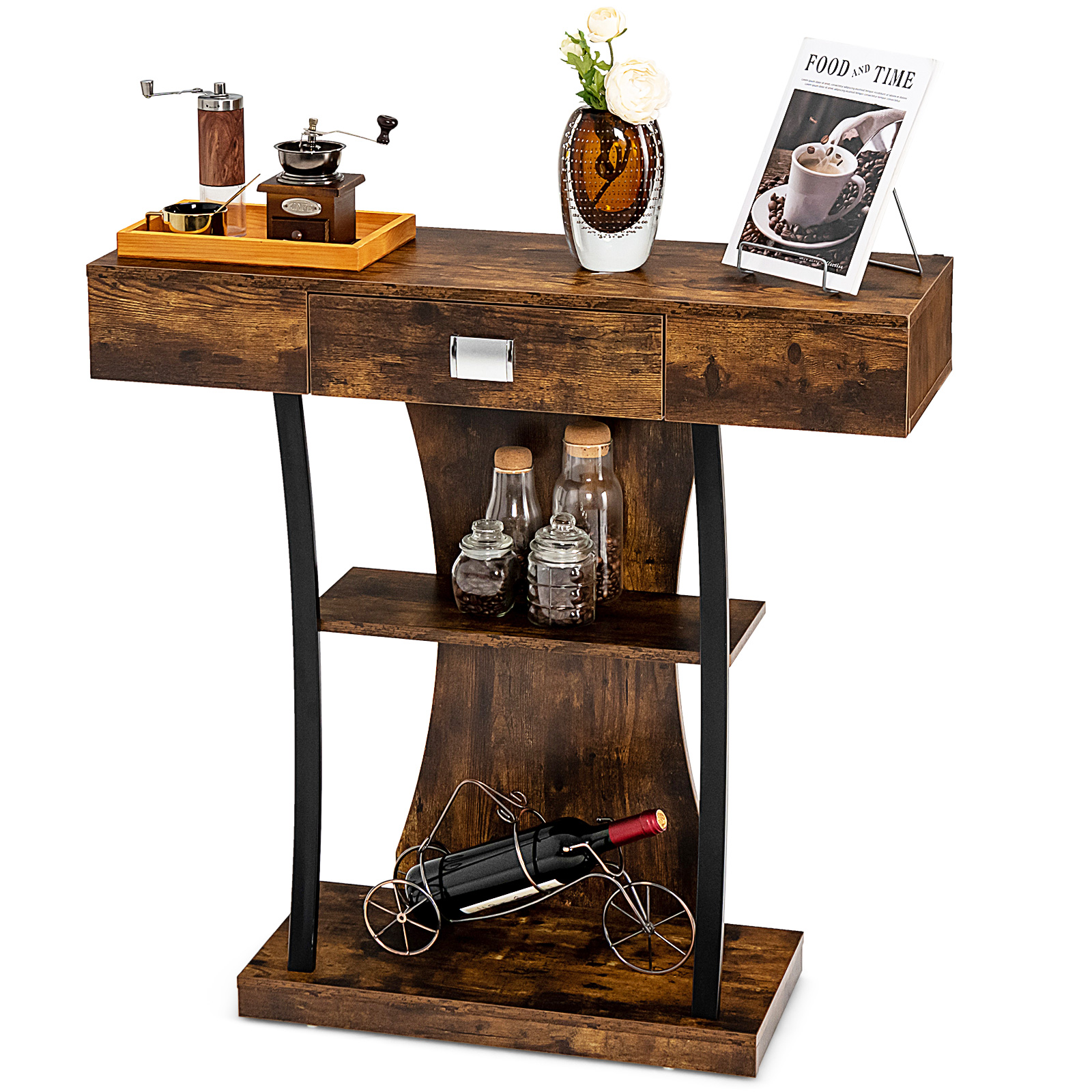 T-Shaped Console Table Entryway Accent Table with Drawer Shelves Living Room - Picture 11 of 20