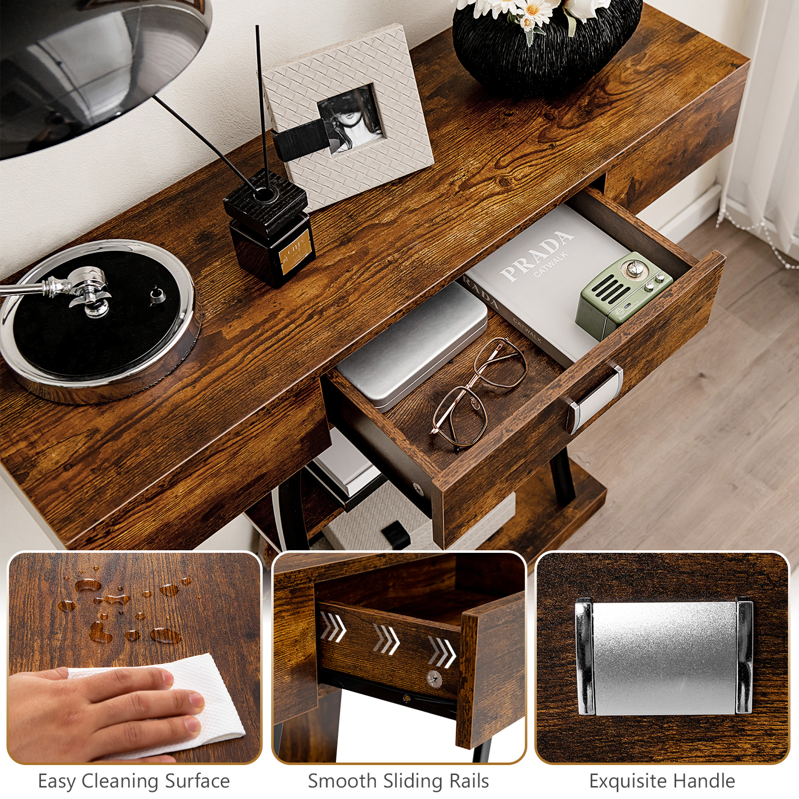 T-Shaped Console Table Entryway Accent Table with Drawer Shelves Living Room - Picture 17 of 20