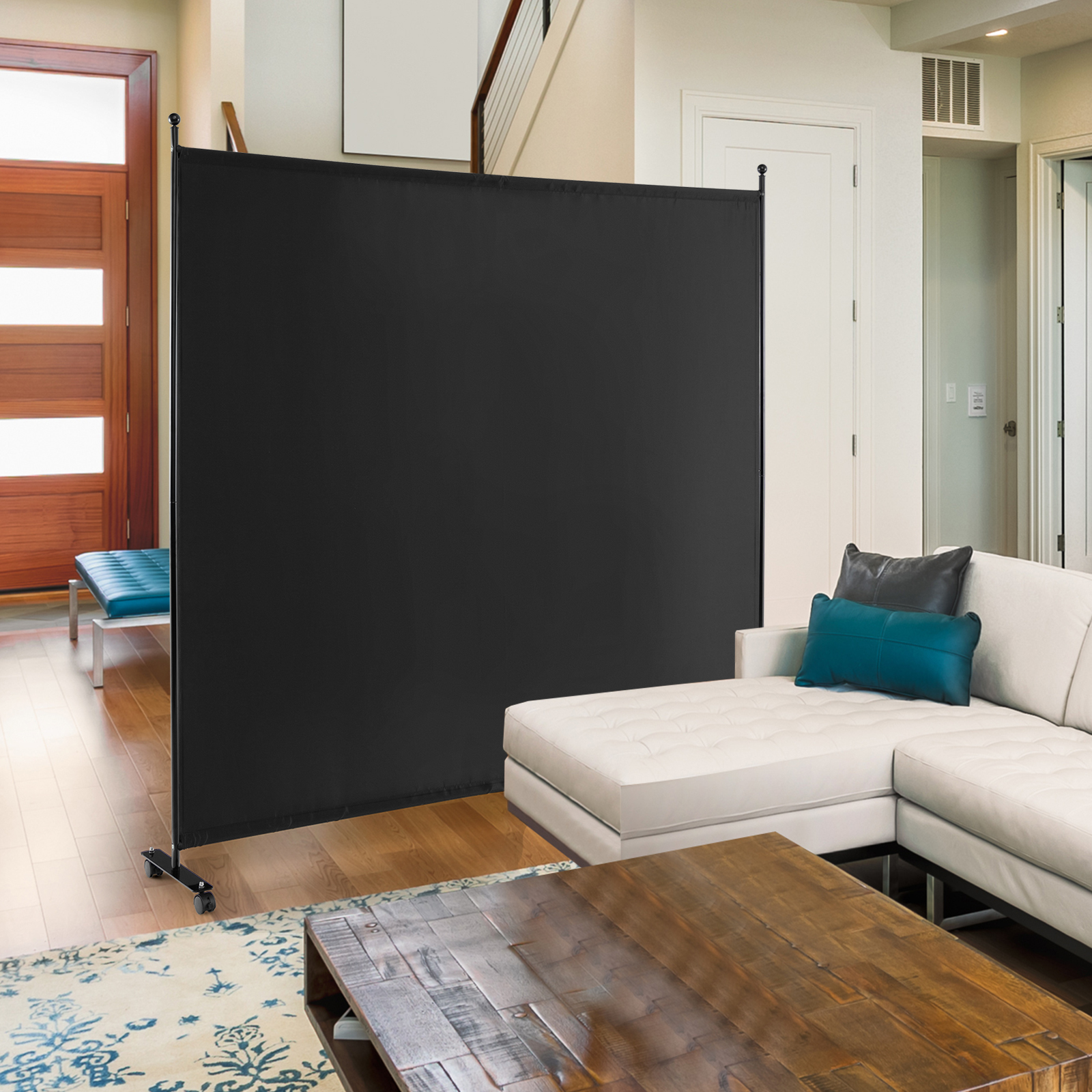 VEVOR Room Divider, 8 Ft X 10 Ft Portable Panel Room Divider With Wheels Curtain Divider Stand Room Divider Privacy Screen For Office Bedroom Dining Room Study Black