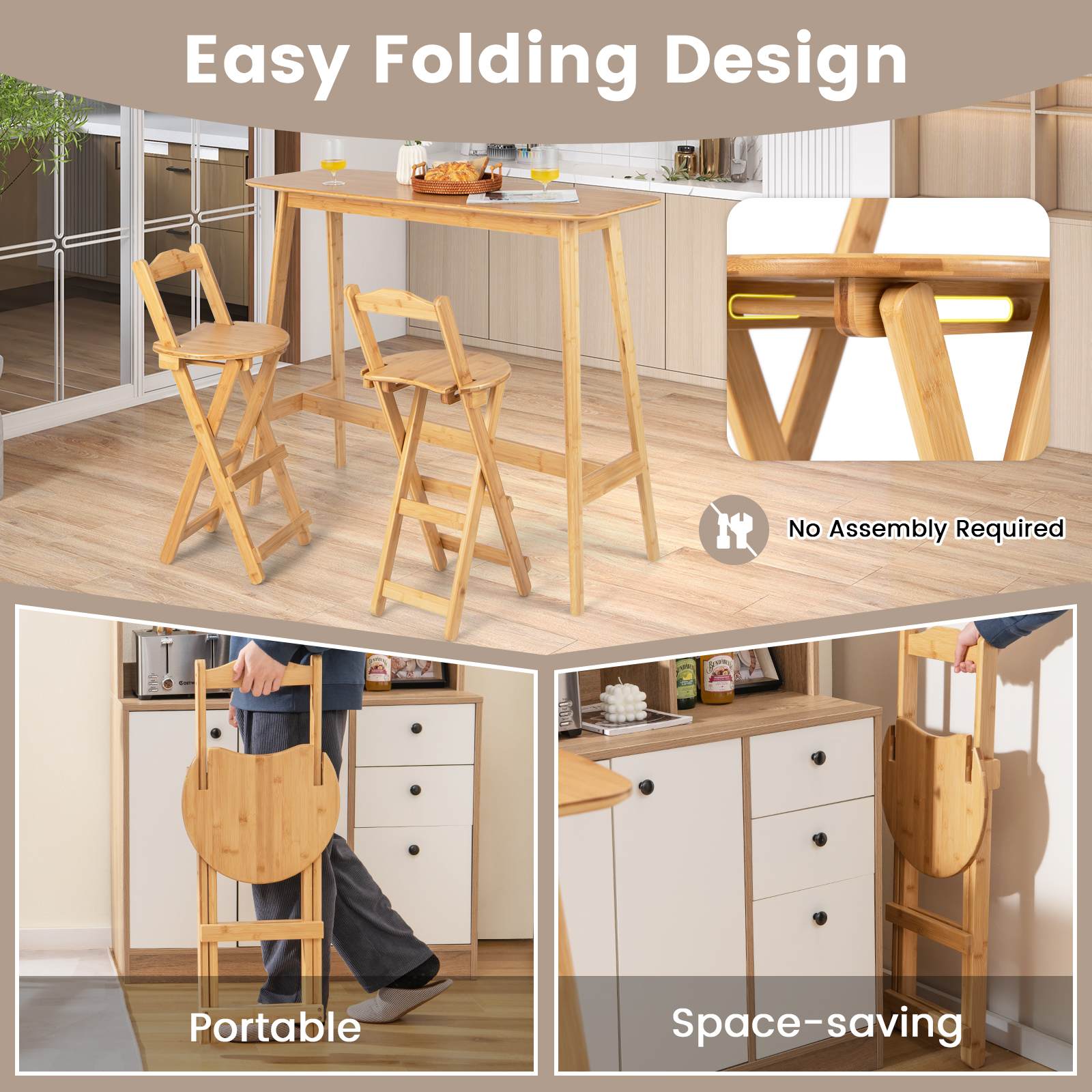4 STCK. Klappbarhocker Theke Höhe Stühle mit ergonomischer Rückenlehne runder Sitz - Bild 7 von 9