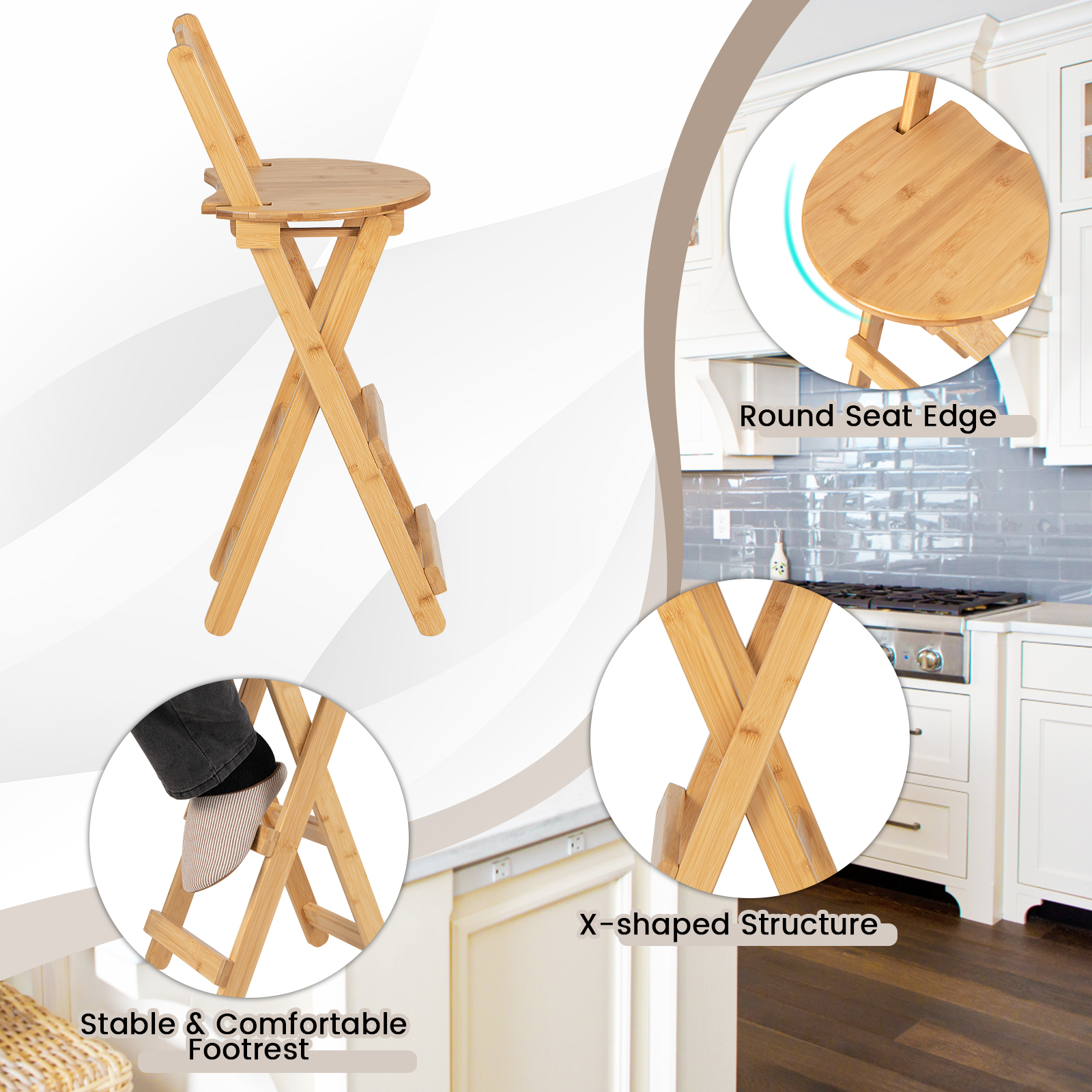 4 STCK. Klappbarhocker Theke Höhe Stühle mit ergonomischer Rückenlehne runder Sitz - Bild 9 von 9