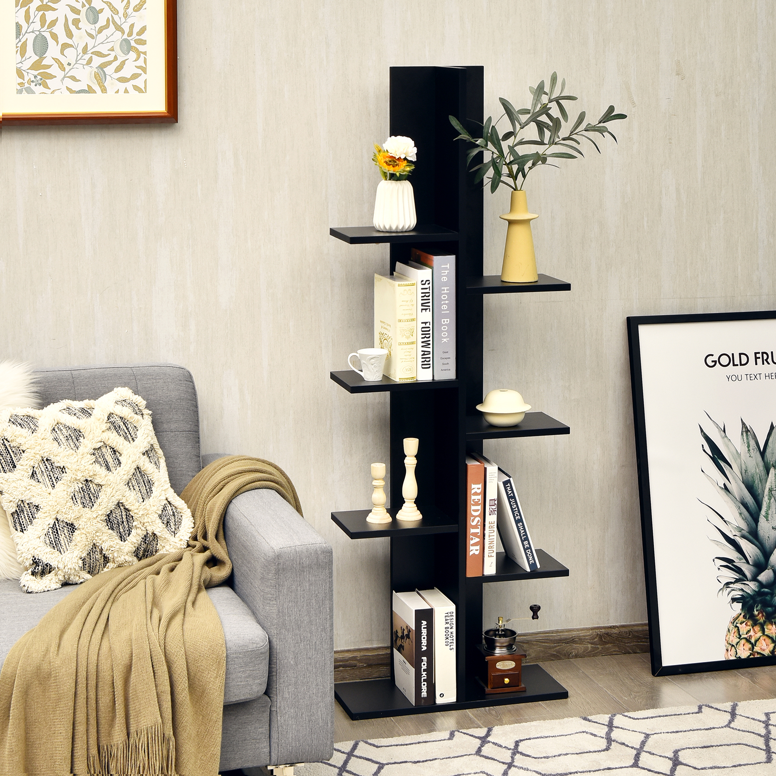 8-shelf Bookcase Freestanding Tree shelf Display Storage Stand - Picture 13 of 25