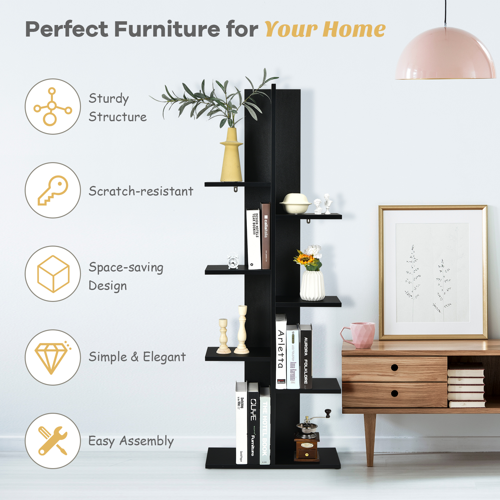 8-shelf Bookcase Freestanding Tree shelf Display Storage Stand - Picture 14 of 25
