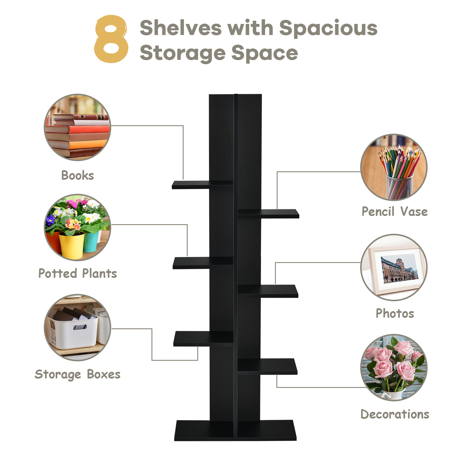 8-shelf Bookcase Freestanding Tree shelf Display Storage Stand - Picture 15 of 25