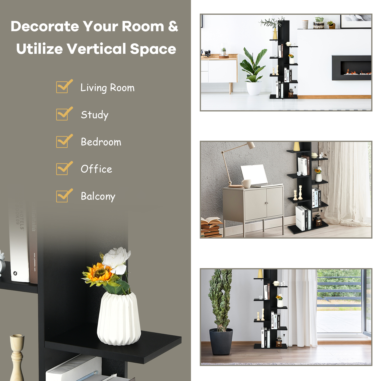 8-shelf Bookcase Freestanding Tree shelf Display Storage Stand - Picture 16 of 25