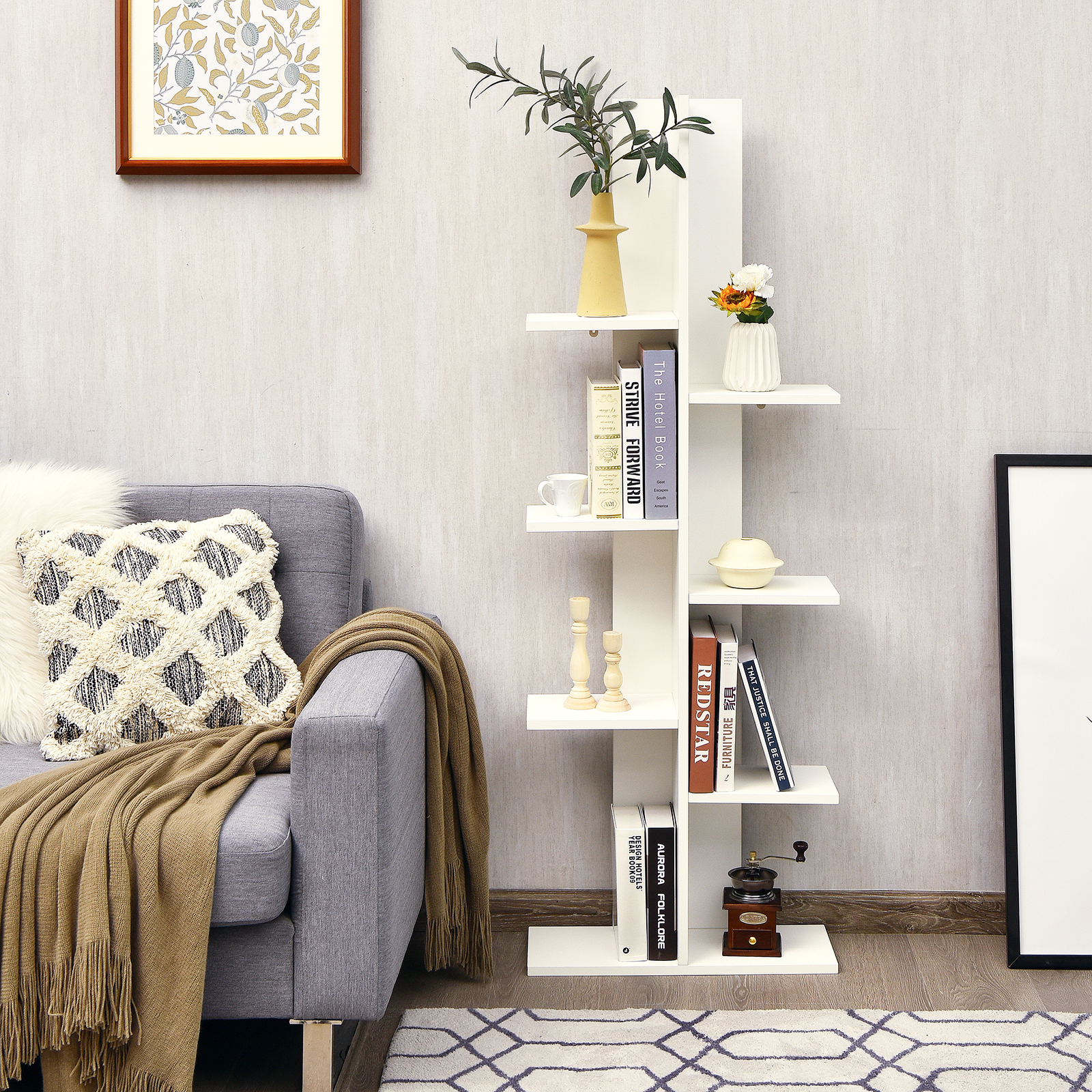 8-shelf Bookcase Freestanding Tree shelf Display Storage Stand - Picture 21 of 25