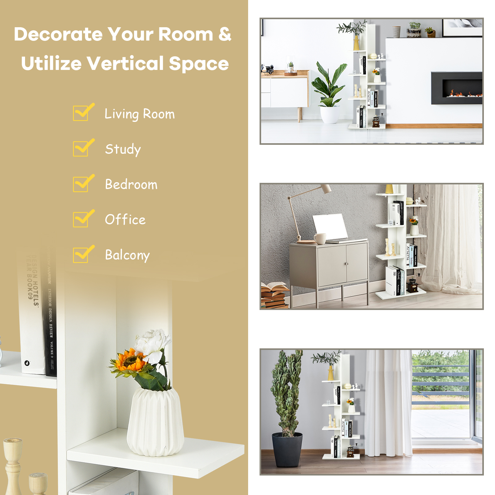 8-shelf Bookcase Freestanding Tree shelf Display Storage Stand - Picture 24 of 25