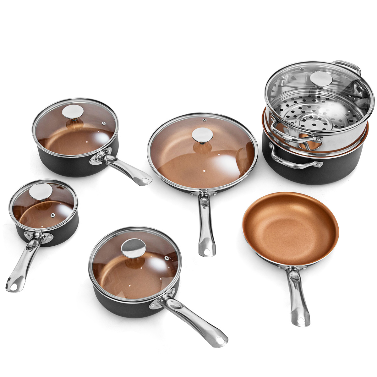 12 PIECES NONSTICK Cookware Set Copper Pots & Pans Set Dishwasher Safe