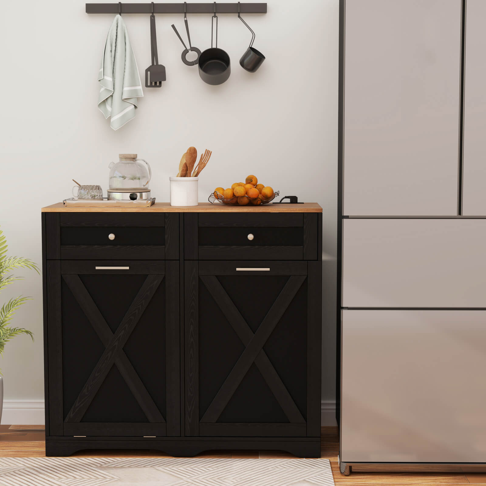 Tilt Out Trash Can Cabinet w/Outlets 2 Drawers Adjustable Shelf Anti-Tipping Kit - Picture 13 of 27