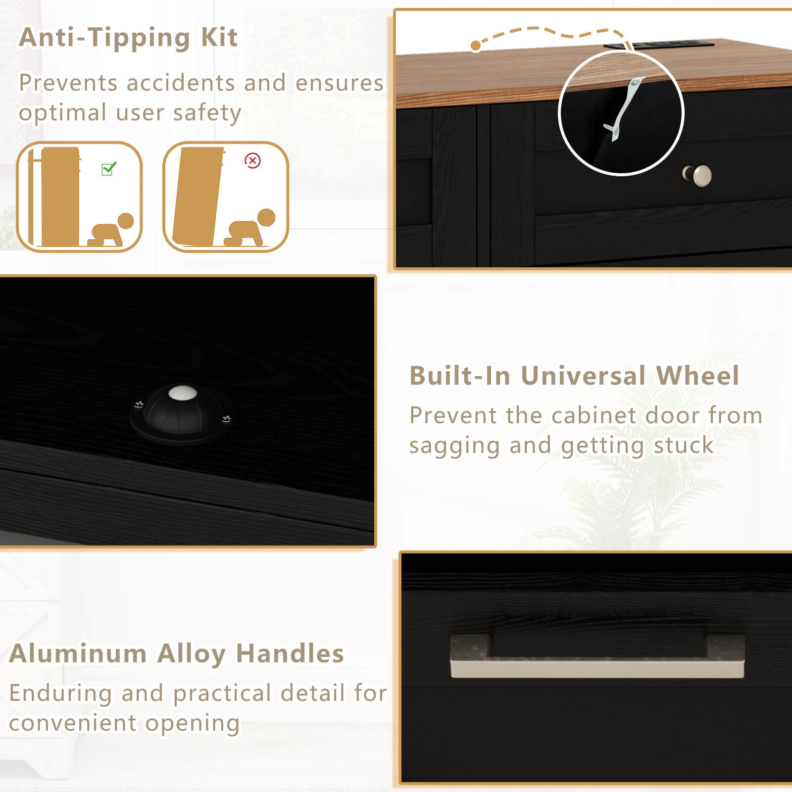 Tilt Out Trash Can Cabinet w/Outlets 2 Drawers Adjustable Shelf Anti-Tipping Kit - Picture 18 of 27