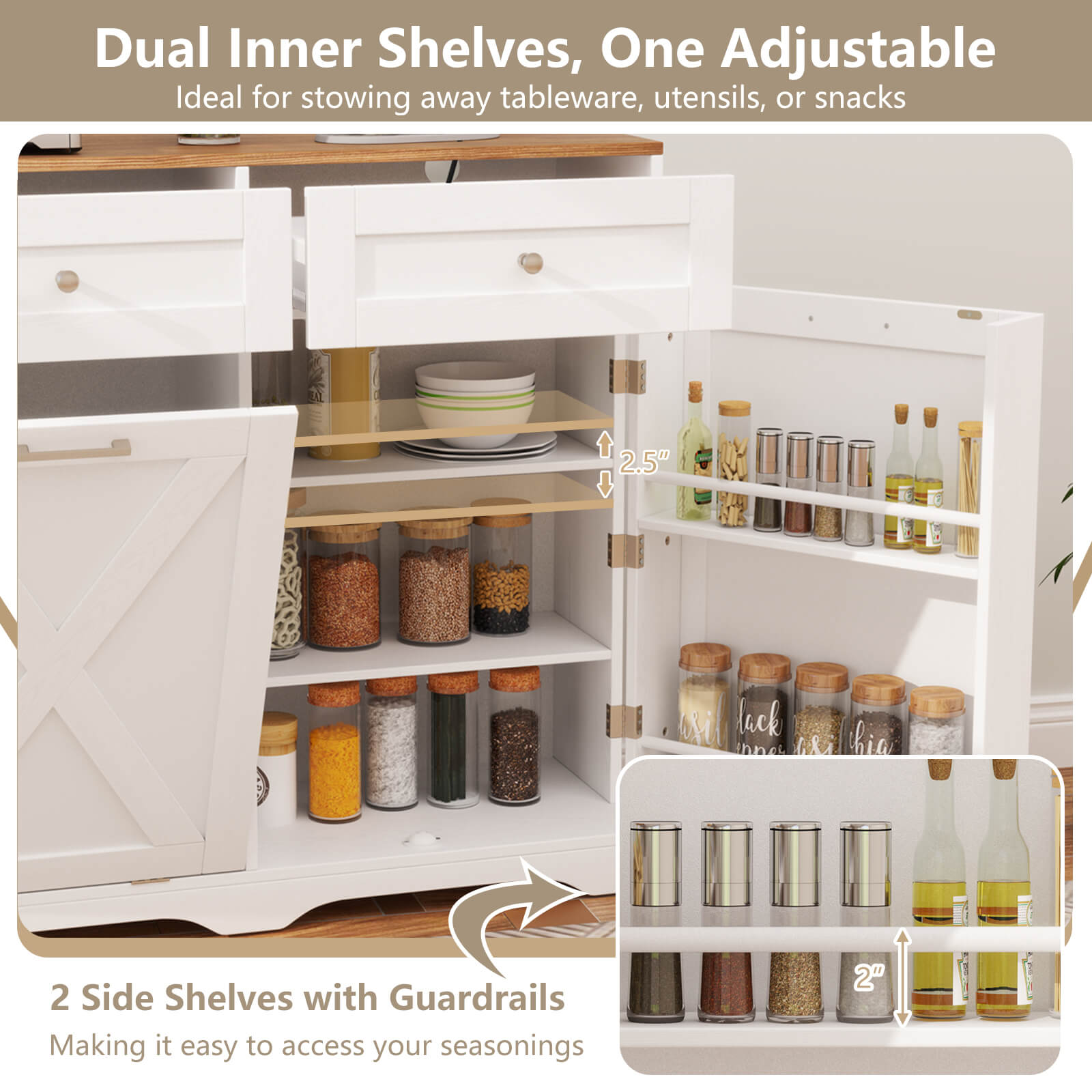 Tilt Out Trash Can Cabinet w/Outlets 2 Drawers Adjustable Shelf Anti-Tipping Kit - Picture 24 of 27