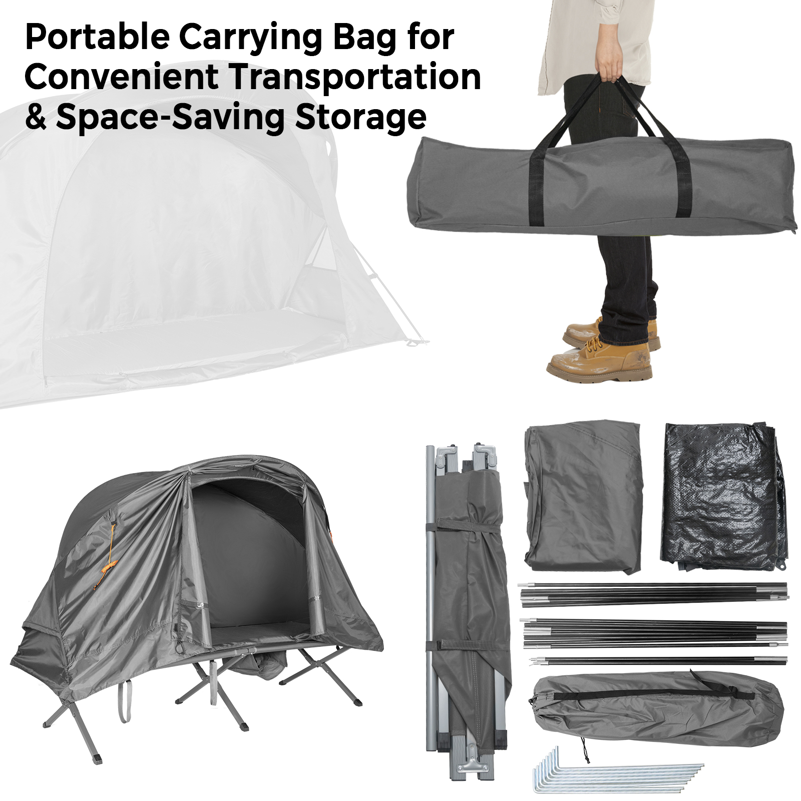 Juego compacto de carpas elevadas para 1 persona tienda de campaña al aire libre con cubierta externa - Imagen 16 de 16