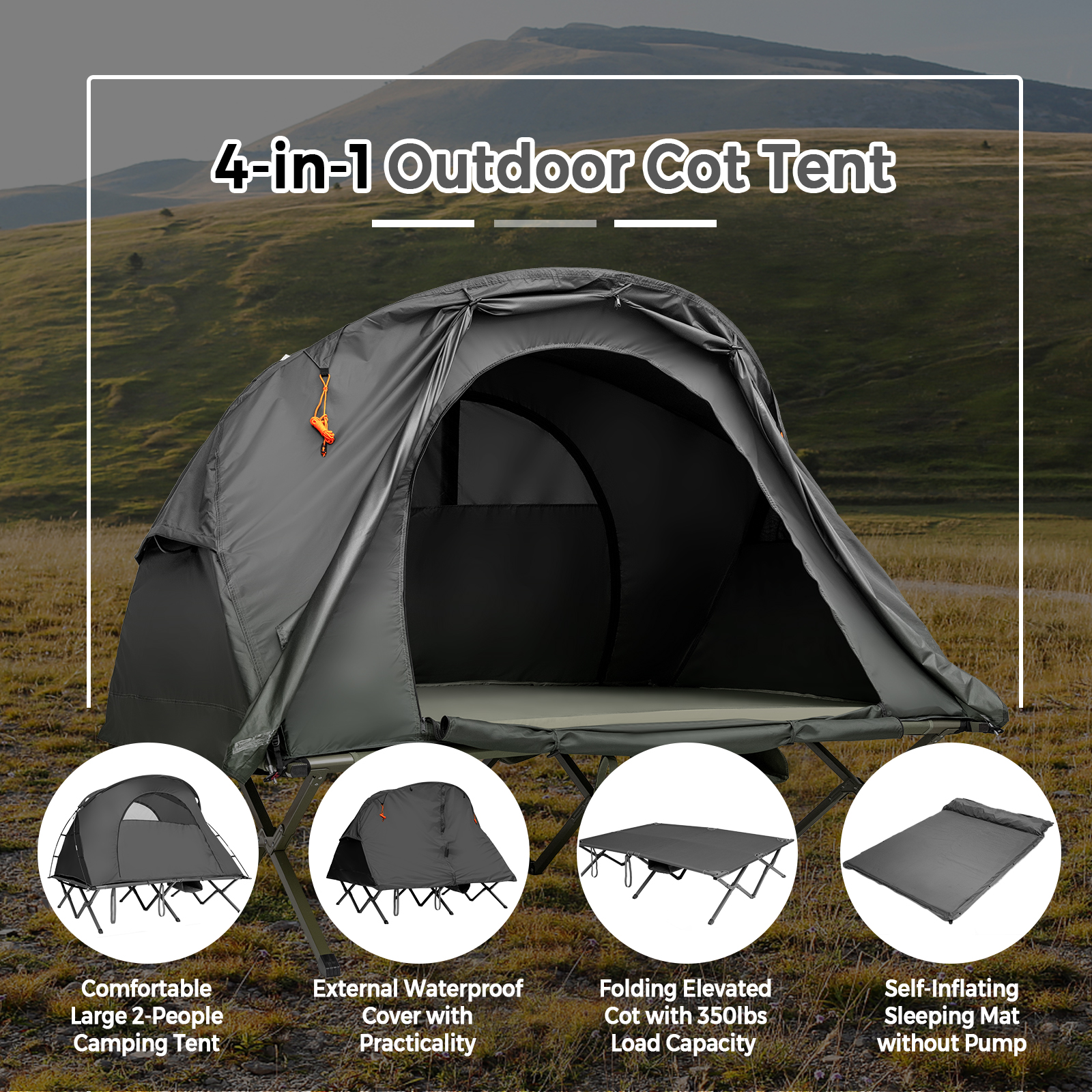 Tienda de campaña plegable 4 en 1 para 2 personas con cubierta externa impermeable - Imagen 11 de 16