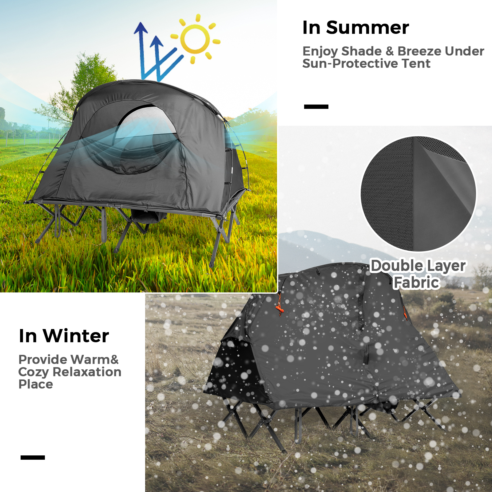 Tienda de campaña plegable 4 en 1 para 2 personas con cubierta externa impermeable - Imagen 12 de 16