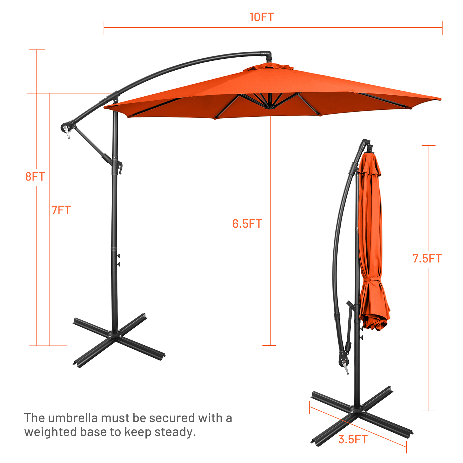 10 FT Patio Offset Umbrella w/8 Ribs Cross Base Tilt - Picture 54 of 60