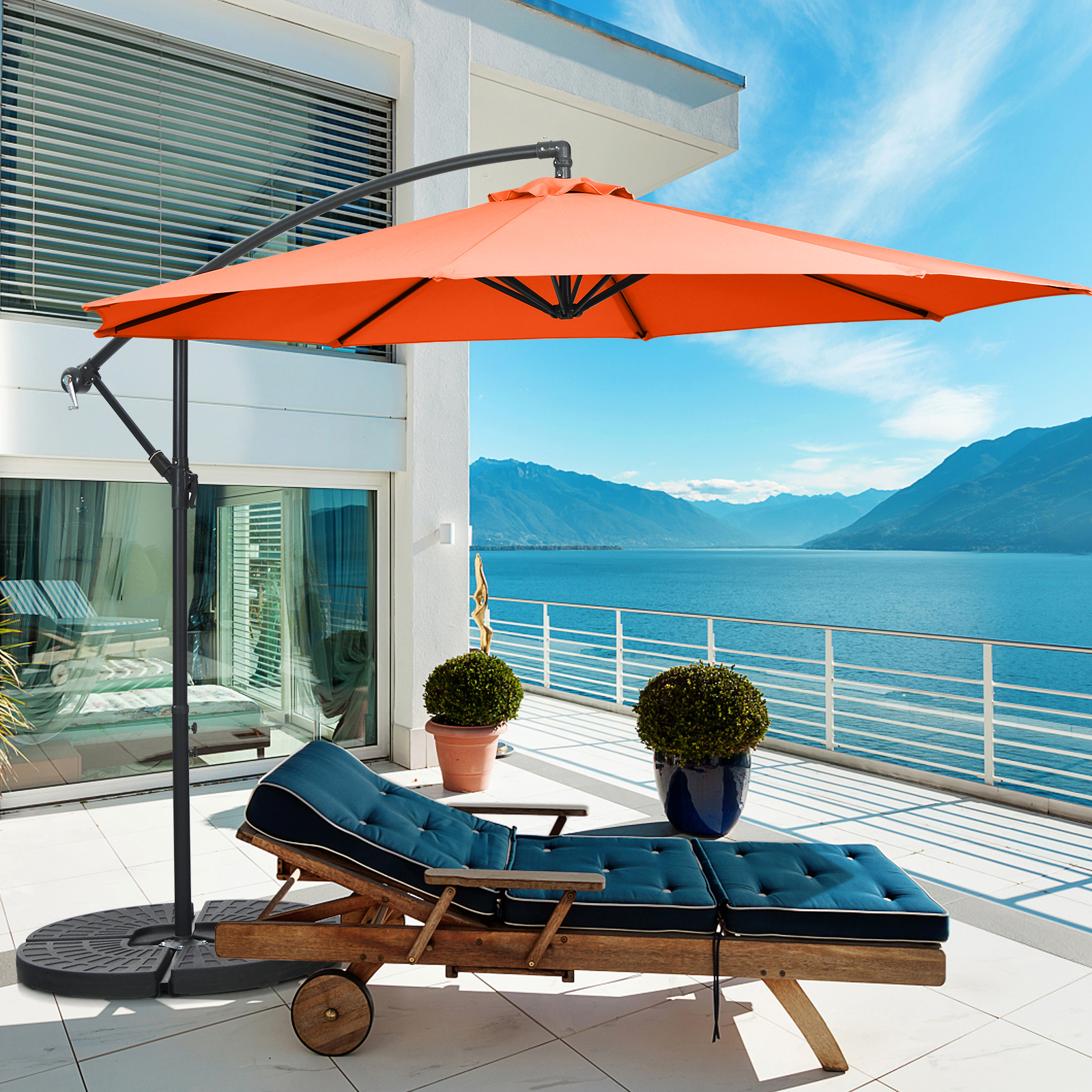 10 FT Patio Offset Umbrella w/8 Ribs Cross Base Tilt - Picture 55 of 60