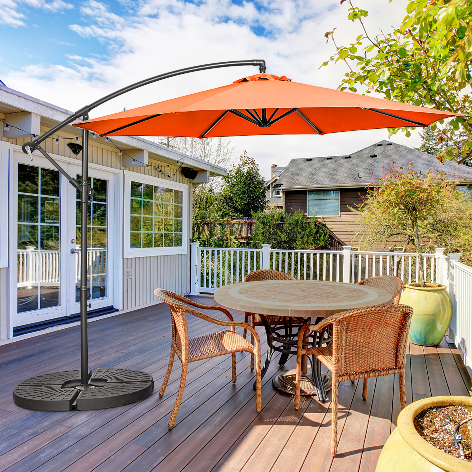 10 FT Patio Offset Umbrella w/8 Ribs Cross Base Tilt - Picture 57 of 60