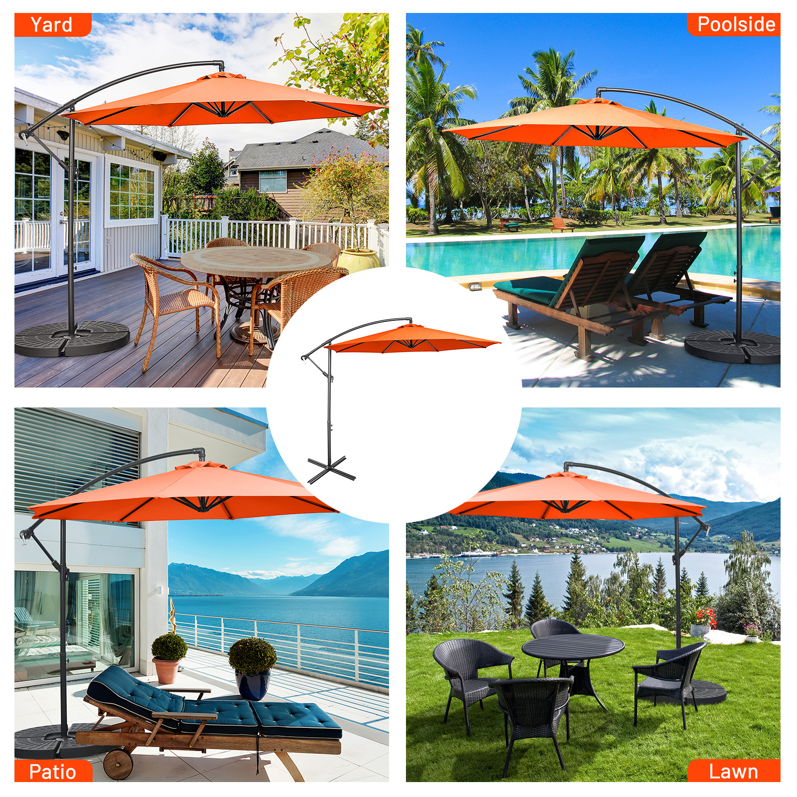 10 FT Patio Offset Umbrella w/8 Ribs Cross Base Tilt - Picture 58 of 60