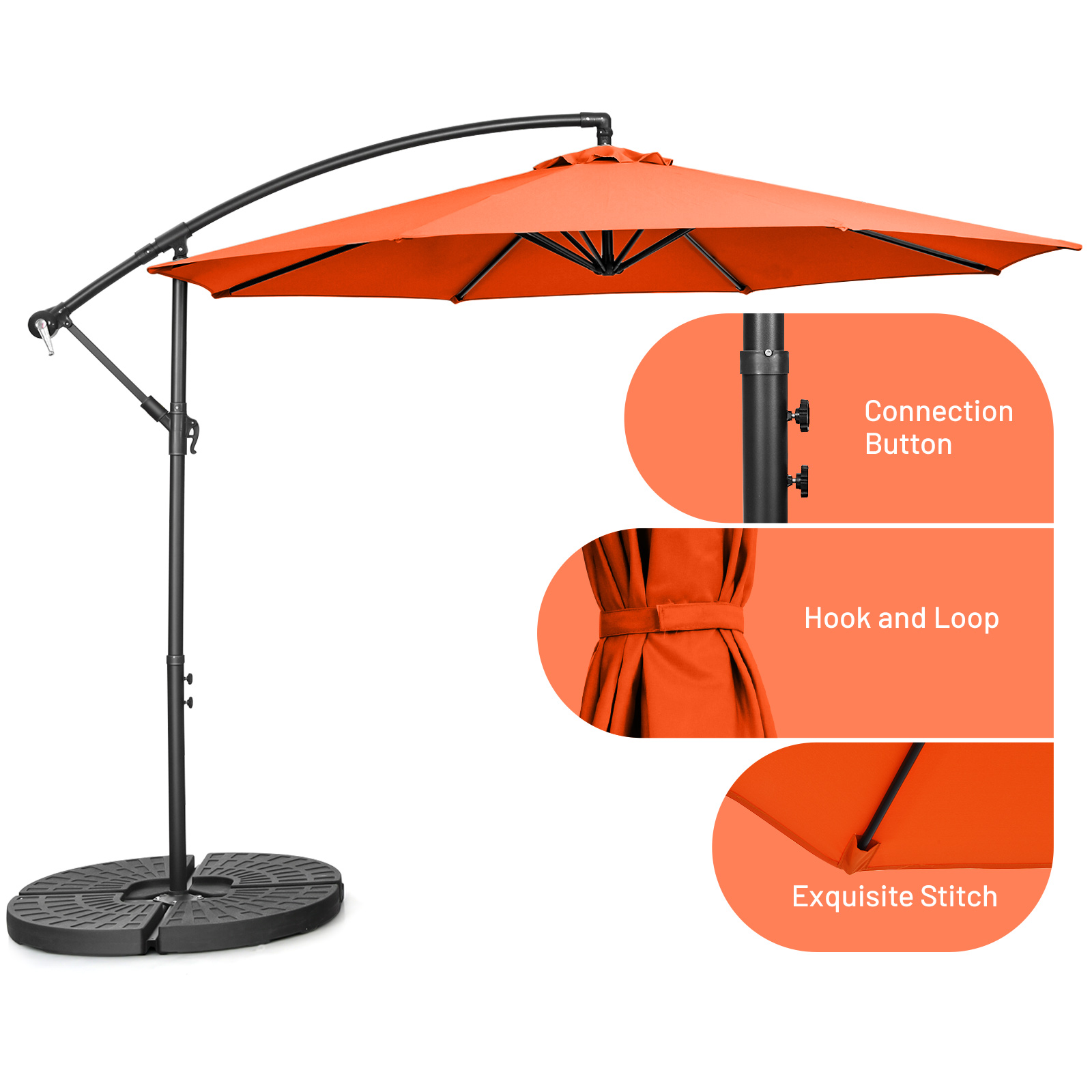 10 FT Patio Offset Umbrella w/8 Ribs Cross Base Tilt - Picture 59 of 60