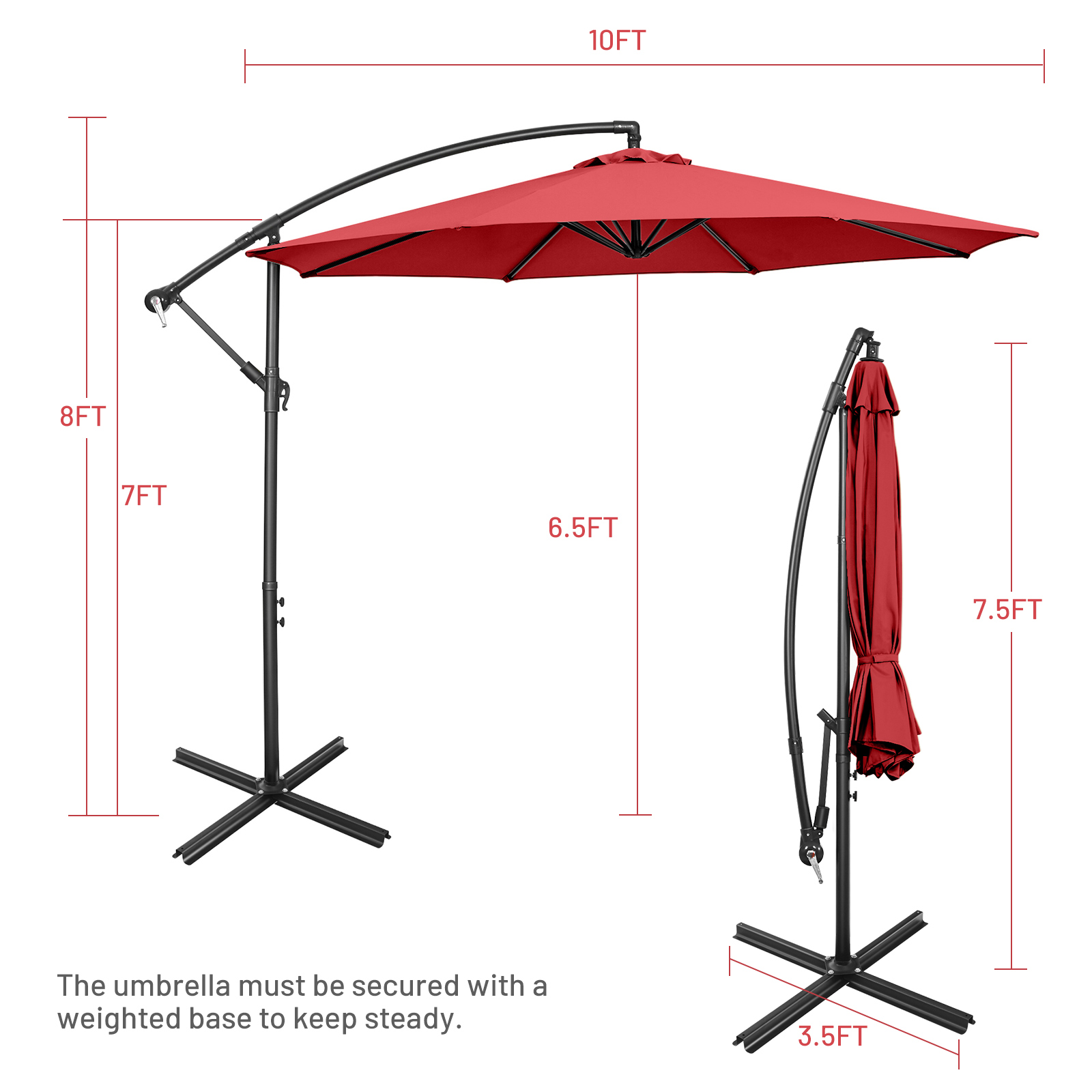 10 FT Patio Offset Umbrella w/8 Ribs Cross Base Tilt - Picture 24 of 60