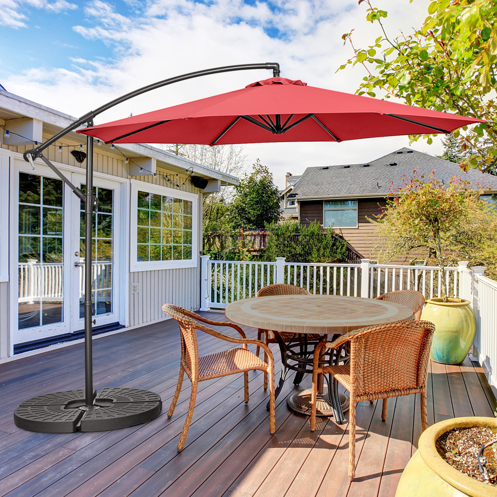 10 FT Patio Offset Umbrella w/8 Ribs Cross Base Tilt - Picture 27 of 60