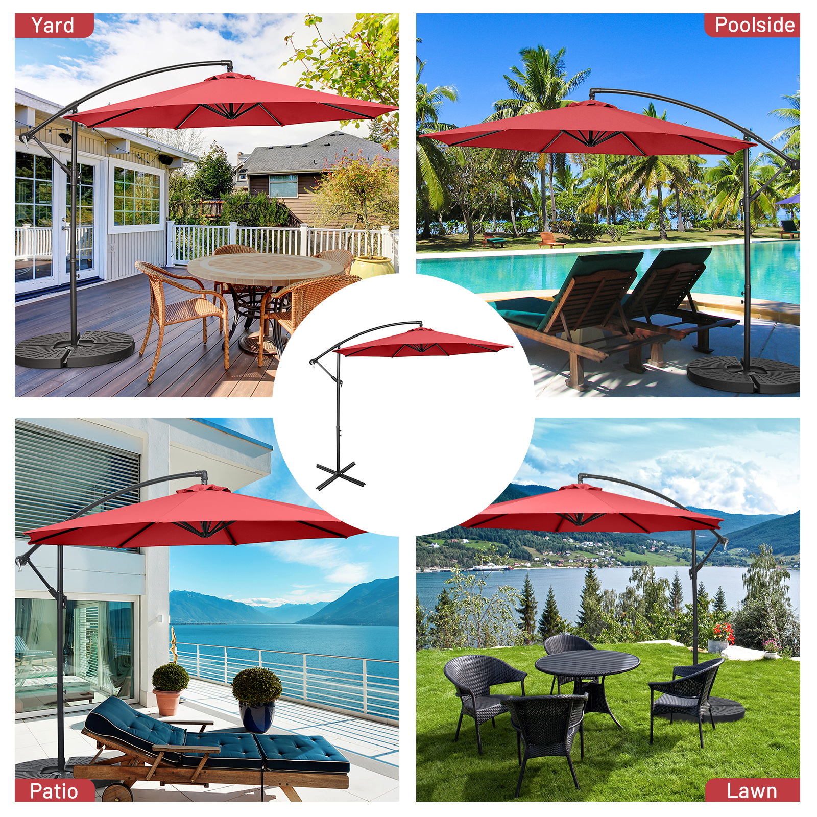 10 FT Patio Offset Umbrella w/8 Ribs Cross Base Tilt - Picture 28 of 60