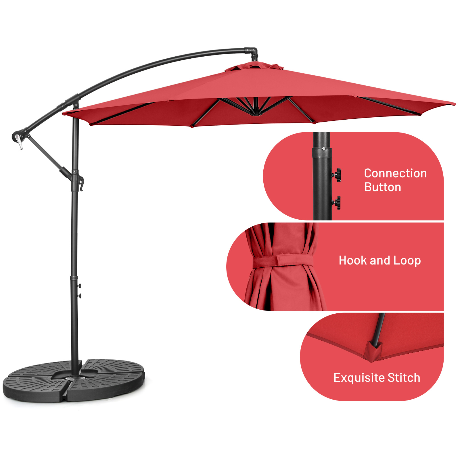 10 FT Patio Offset Umbrella w/8 Ribs Cross Base Tilt - Picture 29 of 60