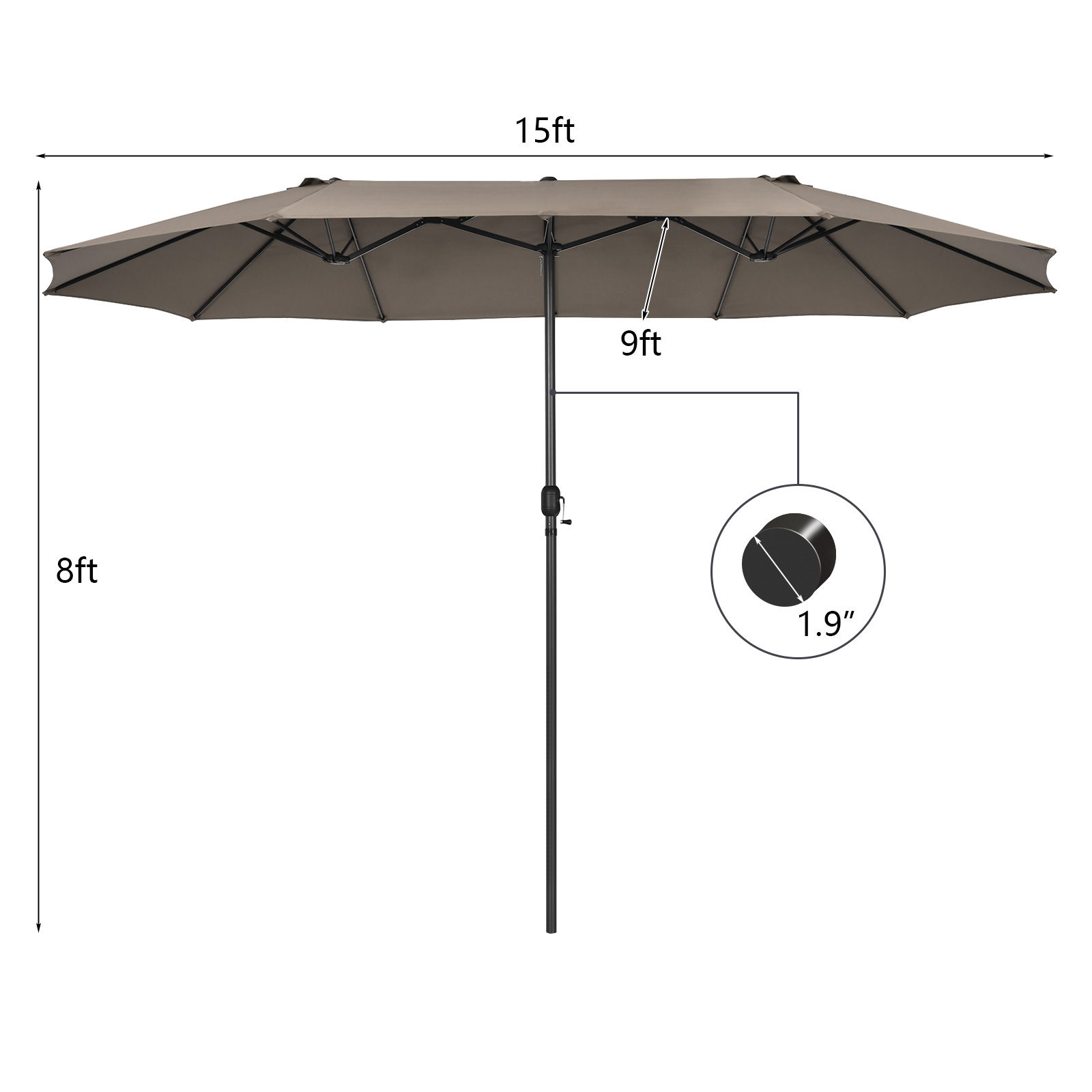 15FT Patio Double-Sided Umbrella Crank Outdoor Garden Market Sun Shade - Picture 18 of 55