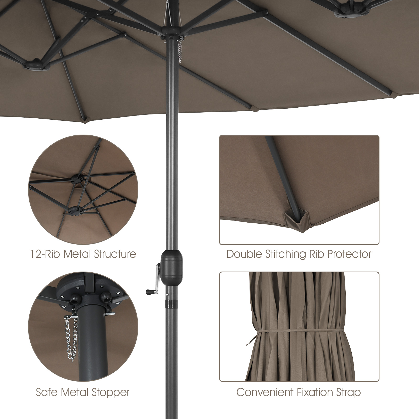 15FT Patio Double-Sided Umbrella Crank Outdoor Garden Market Sun Shade - Picture 24 of 55
