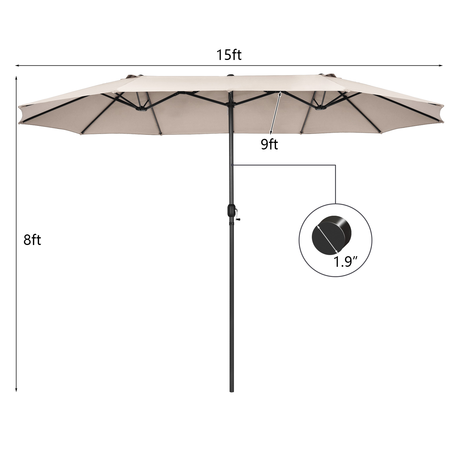 15FT Patio Double-Sided Umbrella Crank Outdoor Garden Market Sun Shade - Picture 10 of 55