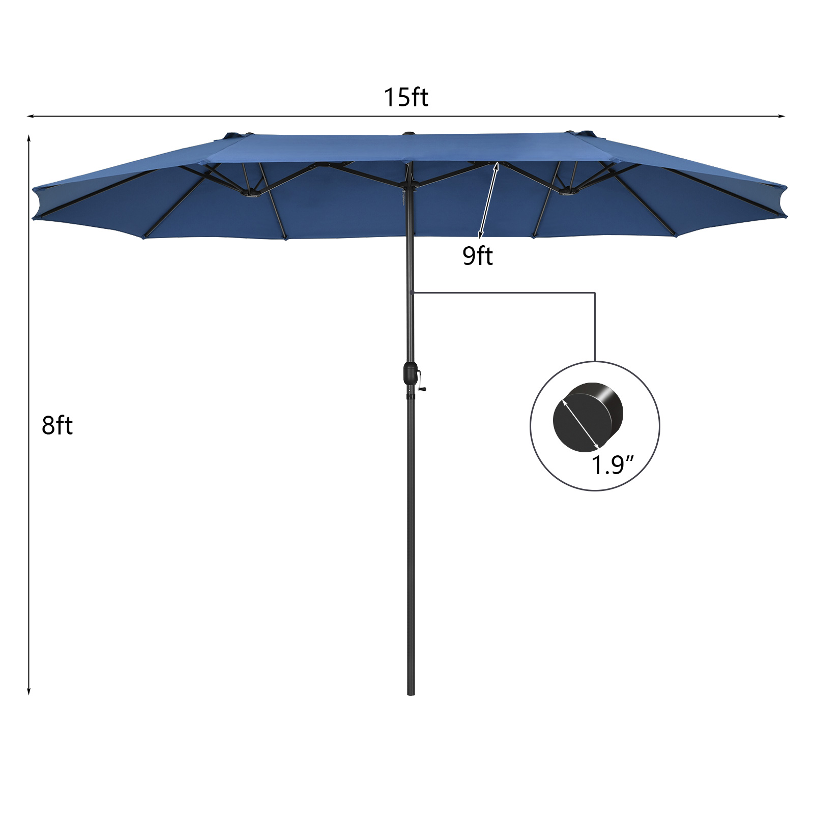 15FT Patio Double-Sided Umbrella Crank Outdoor Garden Market Sun Shade - Picture 26 of 55