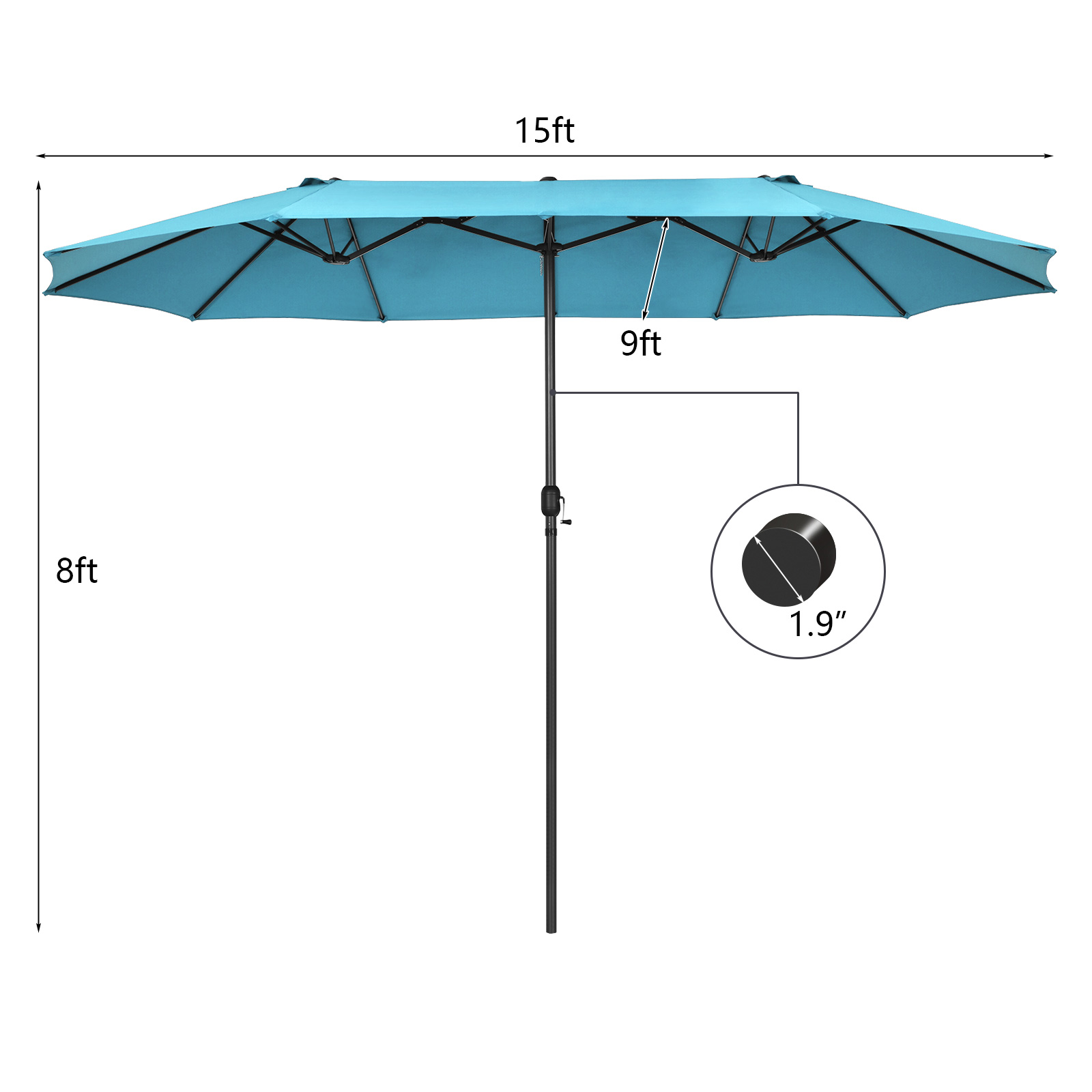 15FT Patio Double-Sided Umbrella Crank Outdoor Garden Market Sun Shade - Picture 41 of 55