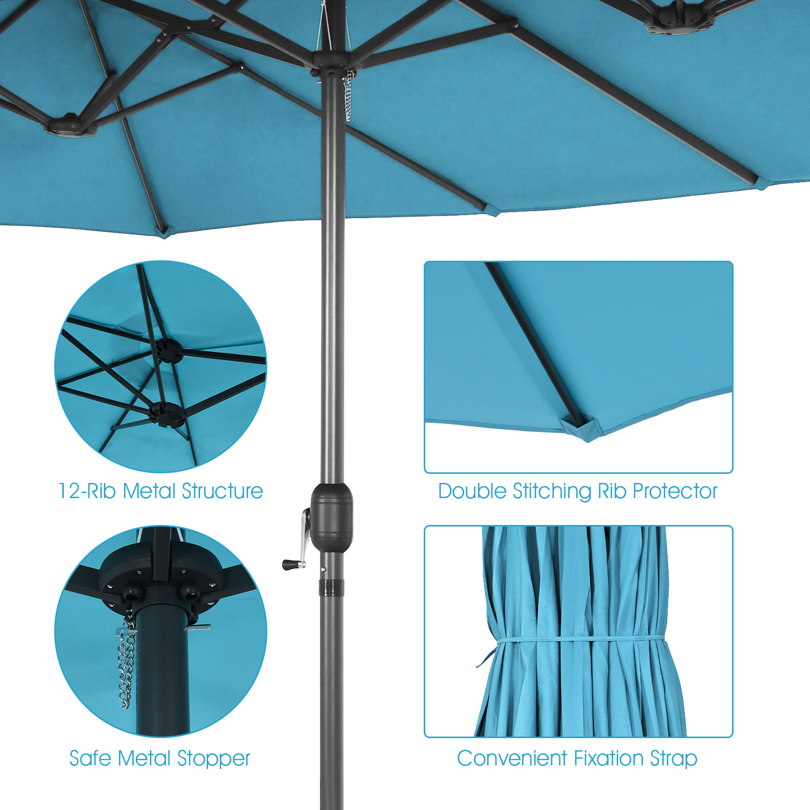15FT Patio Double-Sided Umbrella Crank Outdoor Garden Market Sun Shade - Picture 47 of 55