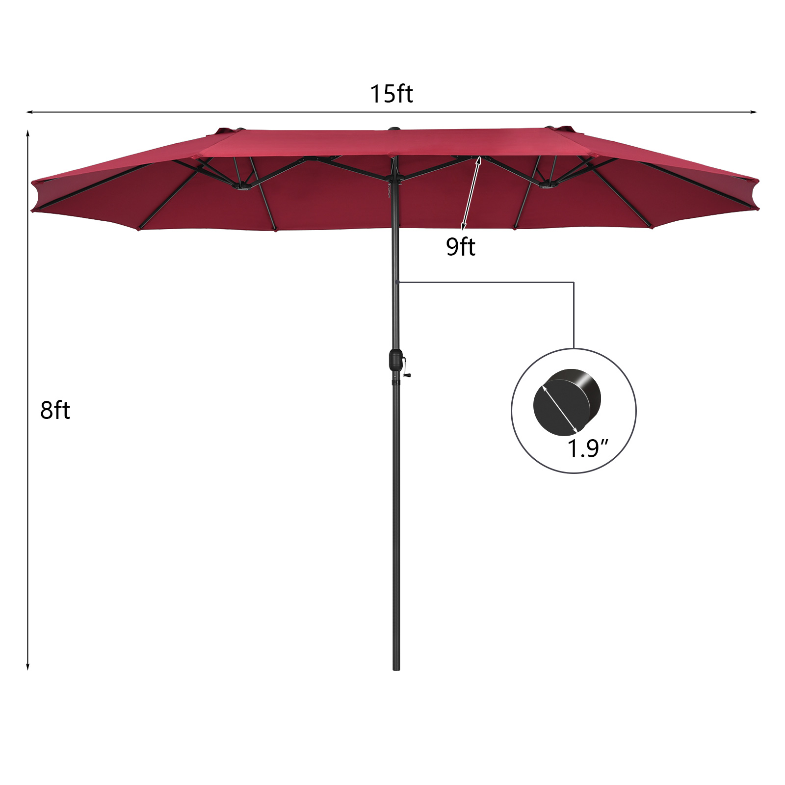 15FT Patio Double-Sided Umbrella Crank Outdoor Garden Market Sun Shade - Picture 49 of 55