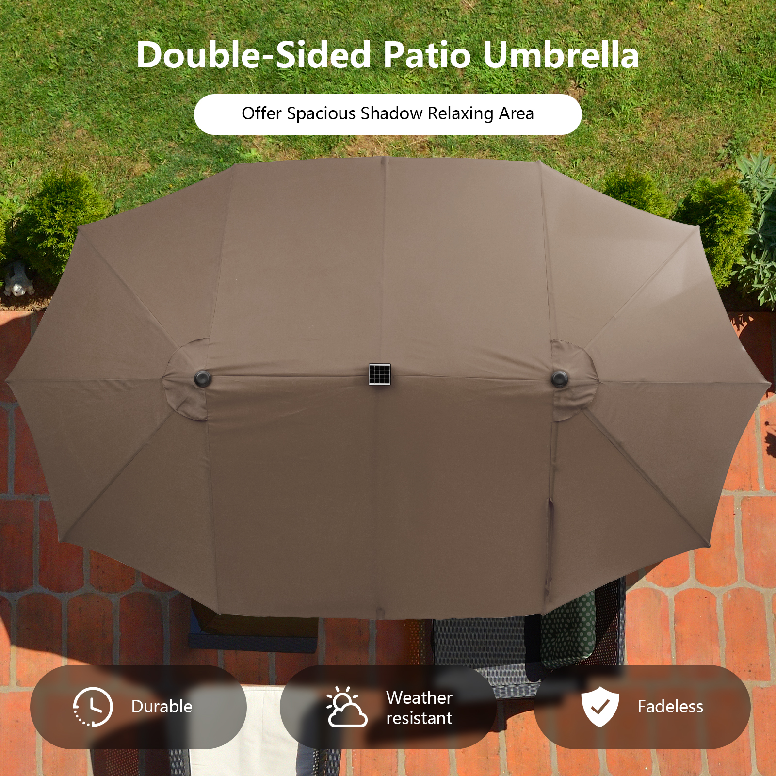 15FT Twin Patio Double-Sided Umbrella 48 Solar LED Lights Crank Outdoor - Picture 14 of 32