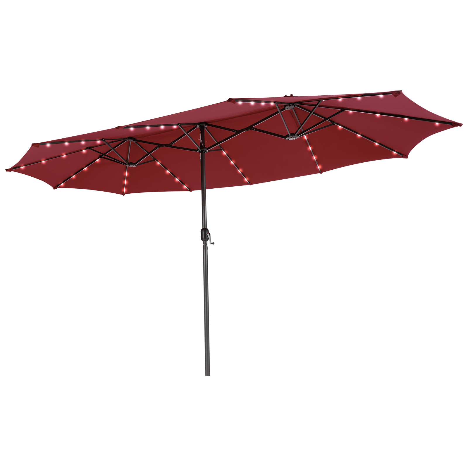 15FT Twin Patio Double-Sided Umbrella 48 Solar LED Lights Crank Outdoor - Picture 25 of 32