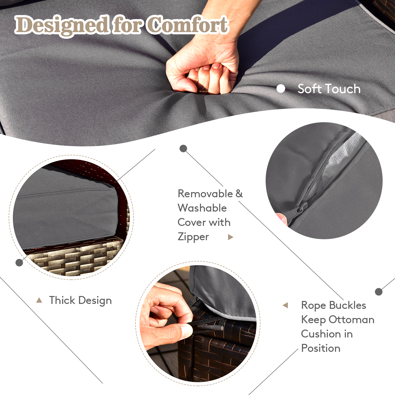 9 PCS Outdoor Rattan Furniture Set w/ 50,000 BTU Propane Fire Pit Table & Cover - Picture 18 of 60