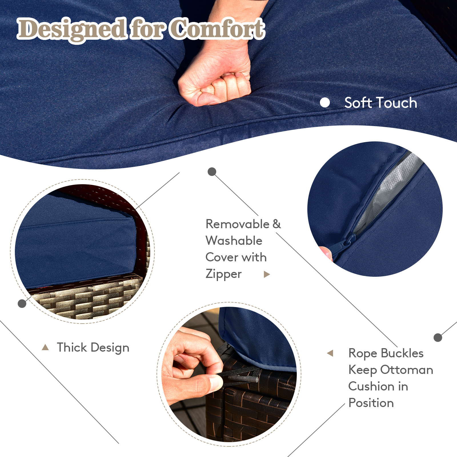 9 PCS Outdoor Rattan Furniture Set w/ 50,000 BTU Propane Fire Pit Table & Cover - Picture 27 of 60