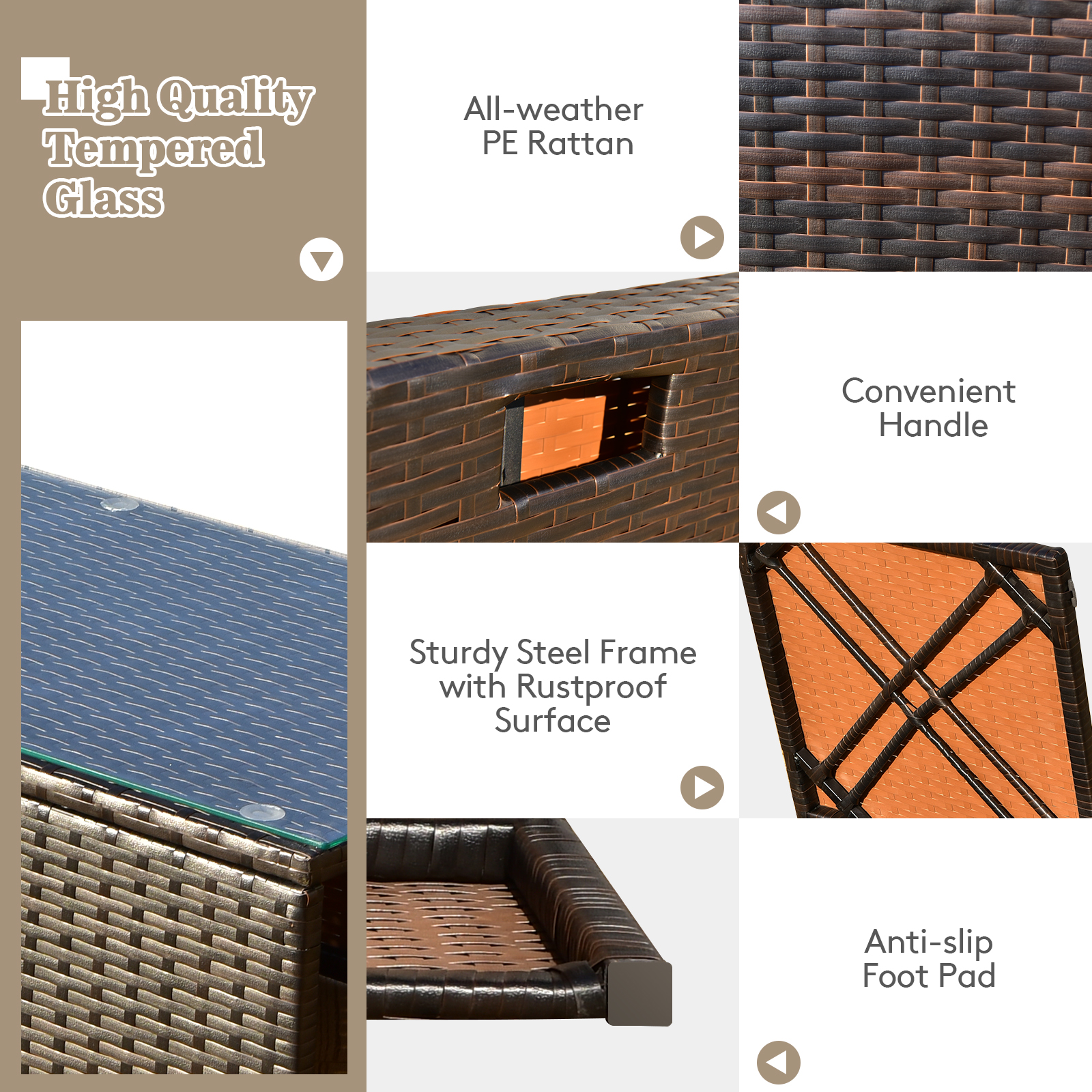 9 PCS Outdoor Rattan Furniture Set w/ 50,000 BTU Propane Fire Pit Table & Cover - Picture 58 of 60