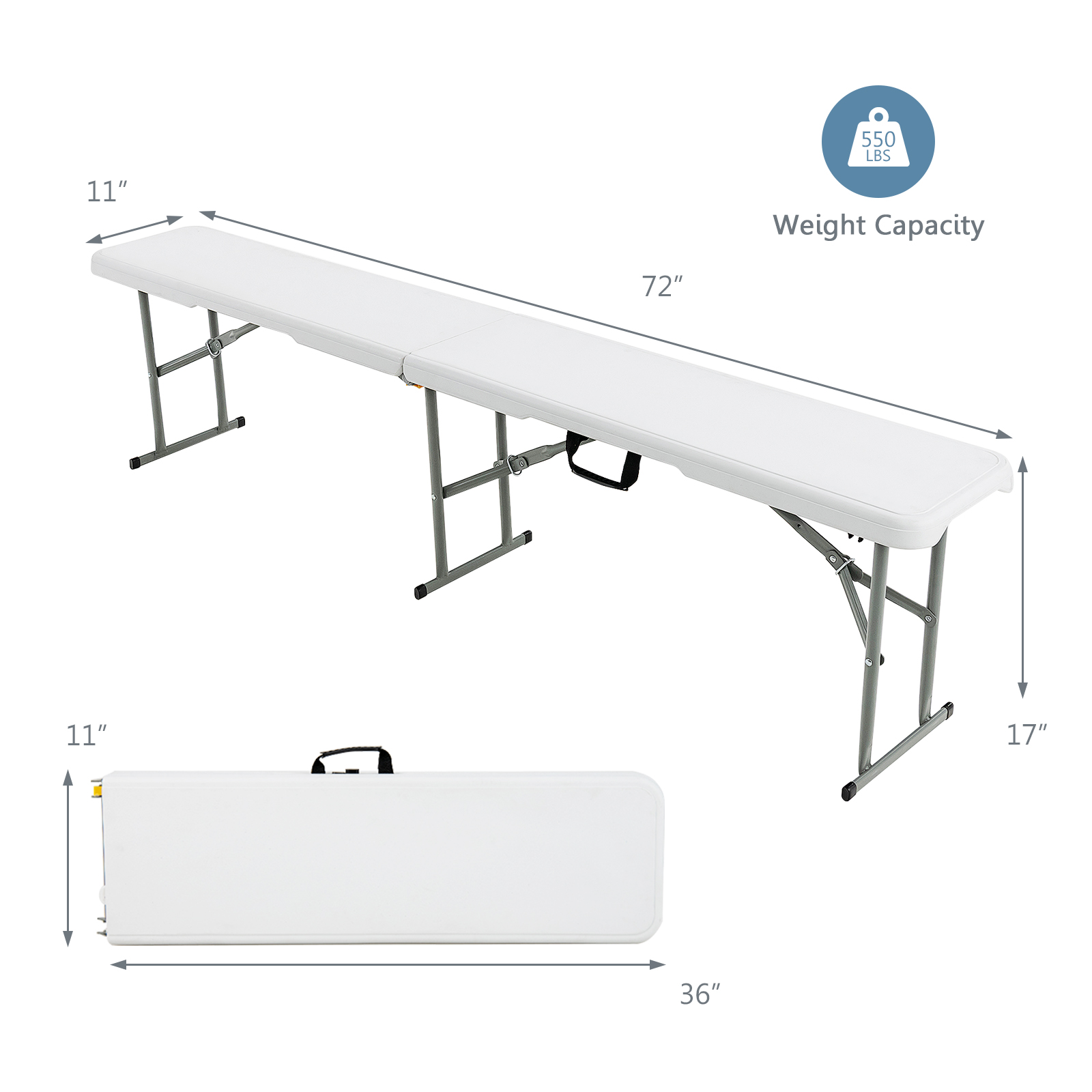2PCS 6 FT Portable Folding Bench Outdoor Picnic Bench 550 lbs Limited for Dining