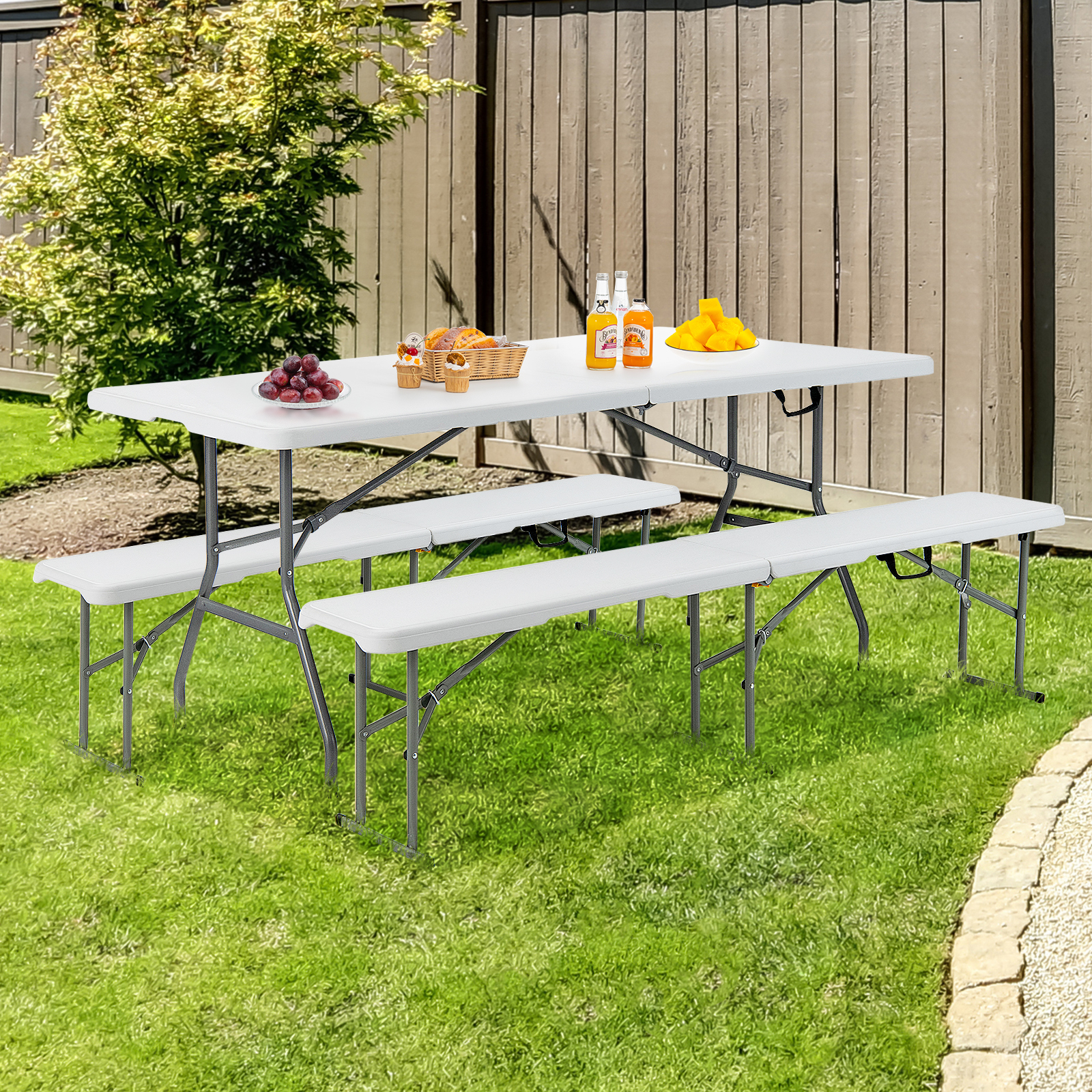2PCS 6 FT Portable Folding Bench Outdoor Picnic Bench 550 lbs Limited for Dining