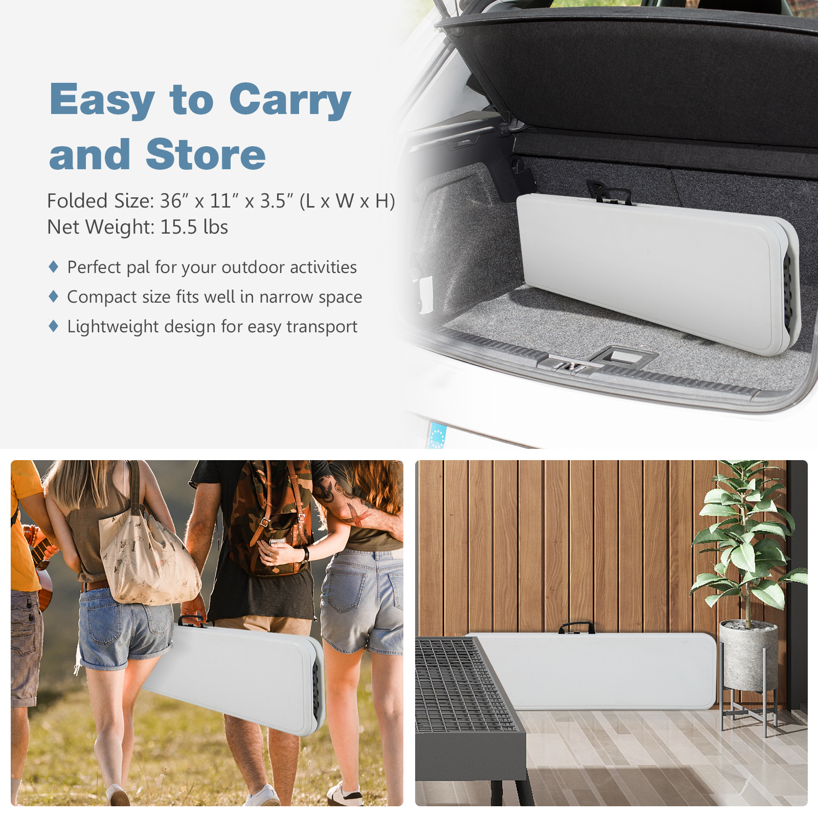 2PCS 6 FT Portable Folding Bench Outdoor Picnic Bench 550 lbs Limited for Dining