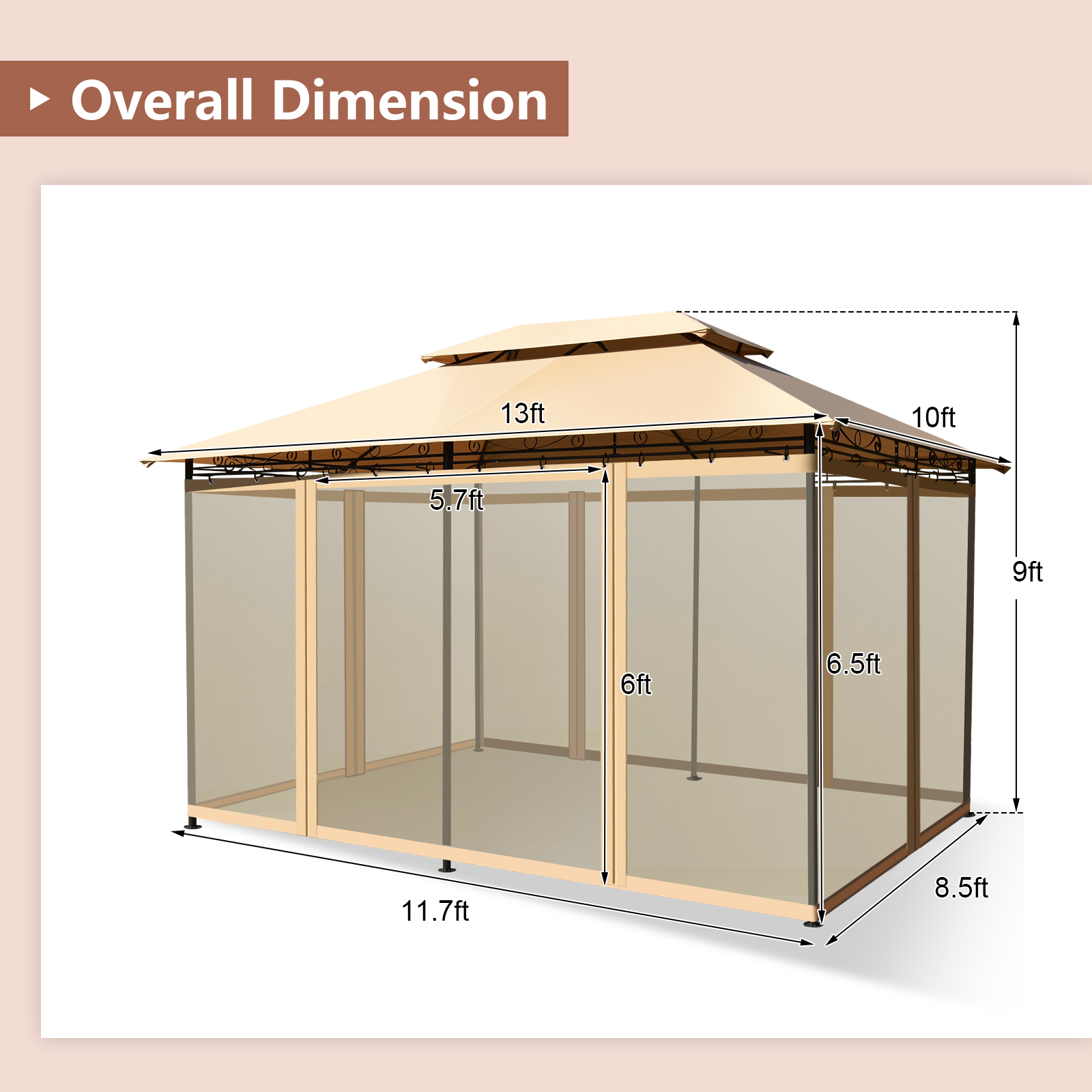 Outdoor 2-Tier 10'x13' Steel Gazebo Canopy Tent Shelter Patio Garden Netting - Picture 18 of 24