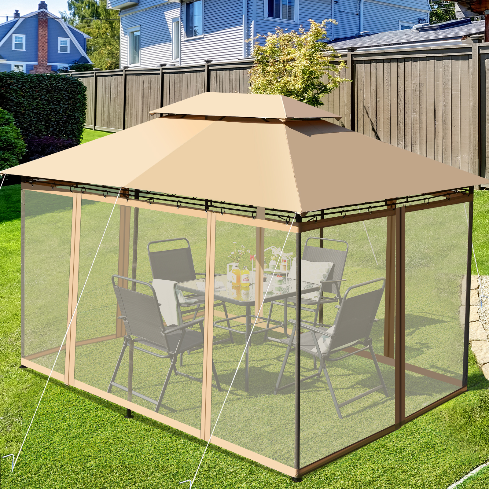Outdoor 2-Tier 10'x13' Steel Gazebo Canopy Tent Shelter Patio Garden Netting - Picture 19 of 24