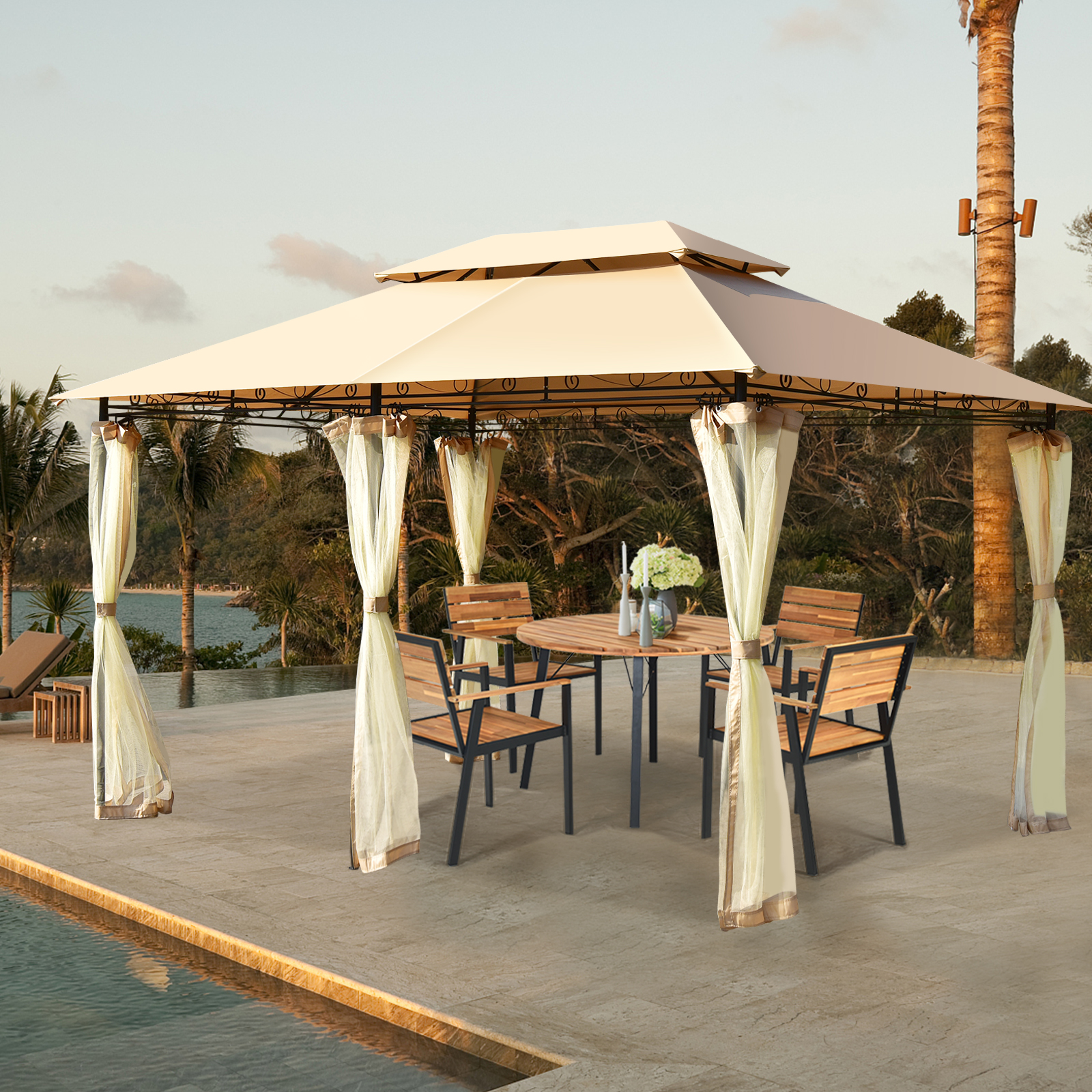 Outdoor 2-Tier 10'x13' Steel Gazebo Canopy Tent Shelter Patio Garden Netting - Picture 20 of 24